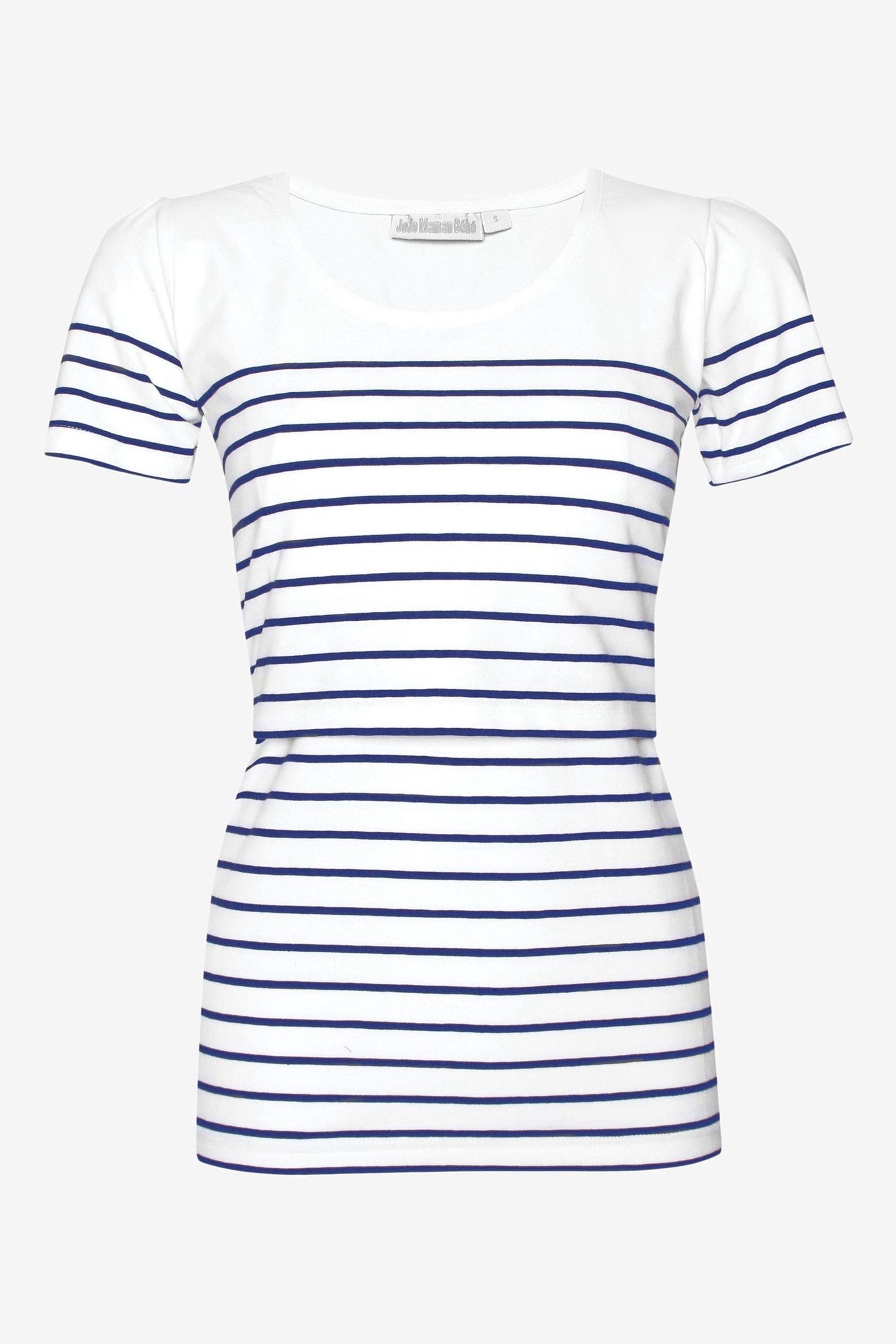 JoJo Maman Bébé White Navy Stripe Breton Stripe Nursing T-Shirt