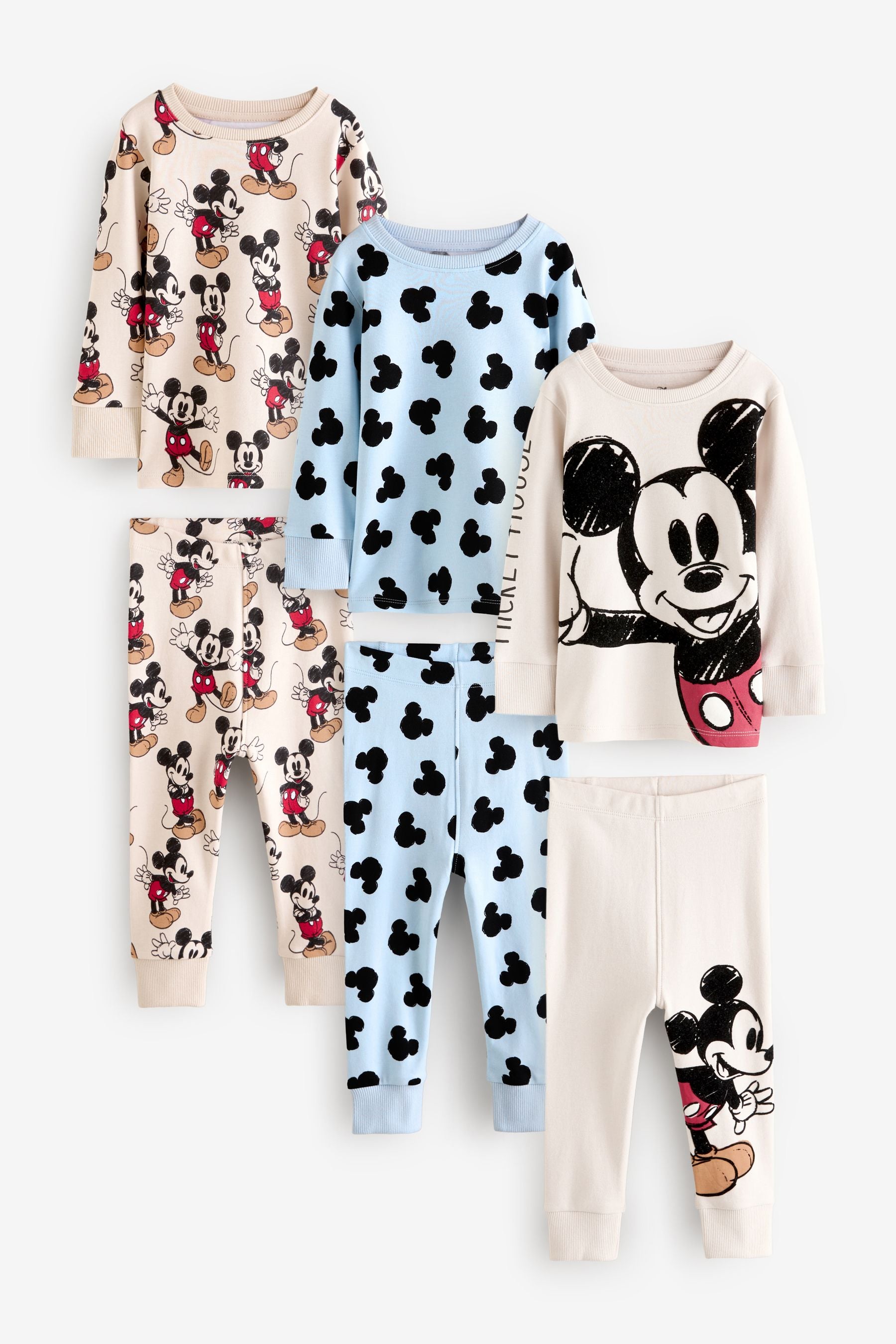 Blue/Ecru Mickey Mouse Snuggle Pyjamas 3 Pack (9mths-10yrs)