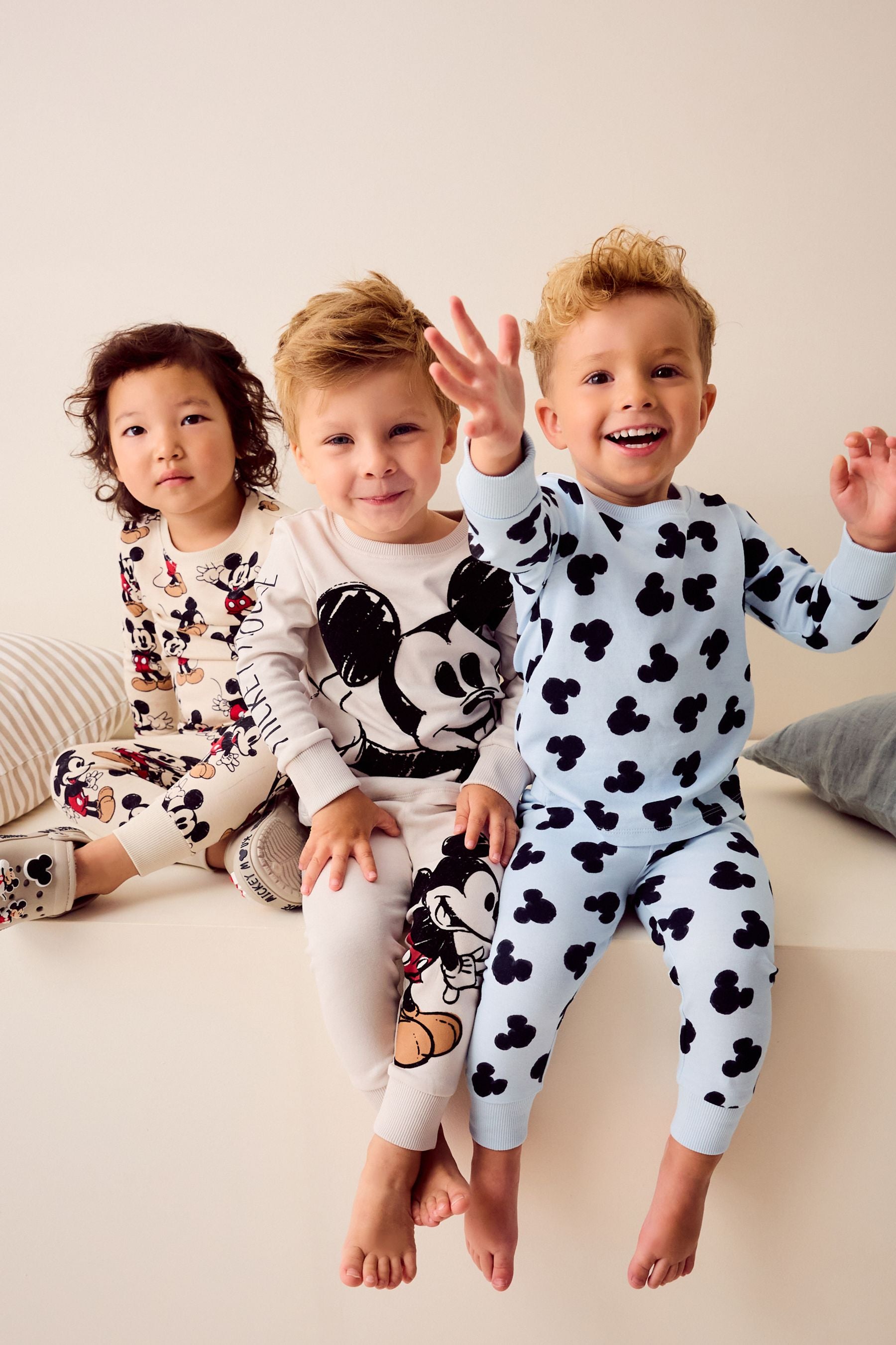 Blue/Ecru Mickey Mouse Snuggle 100% Cotton Pyjamas 3 Pack (9mths-10yrs)