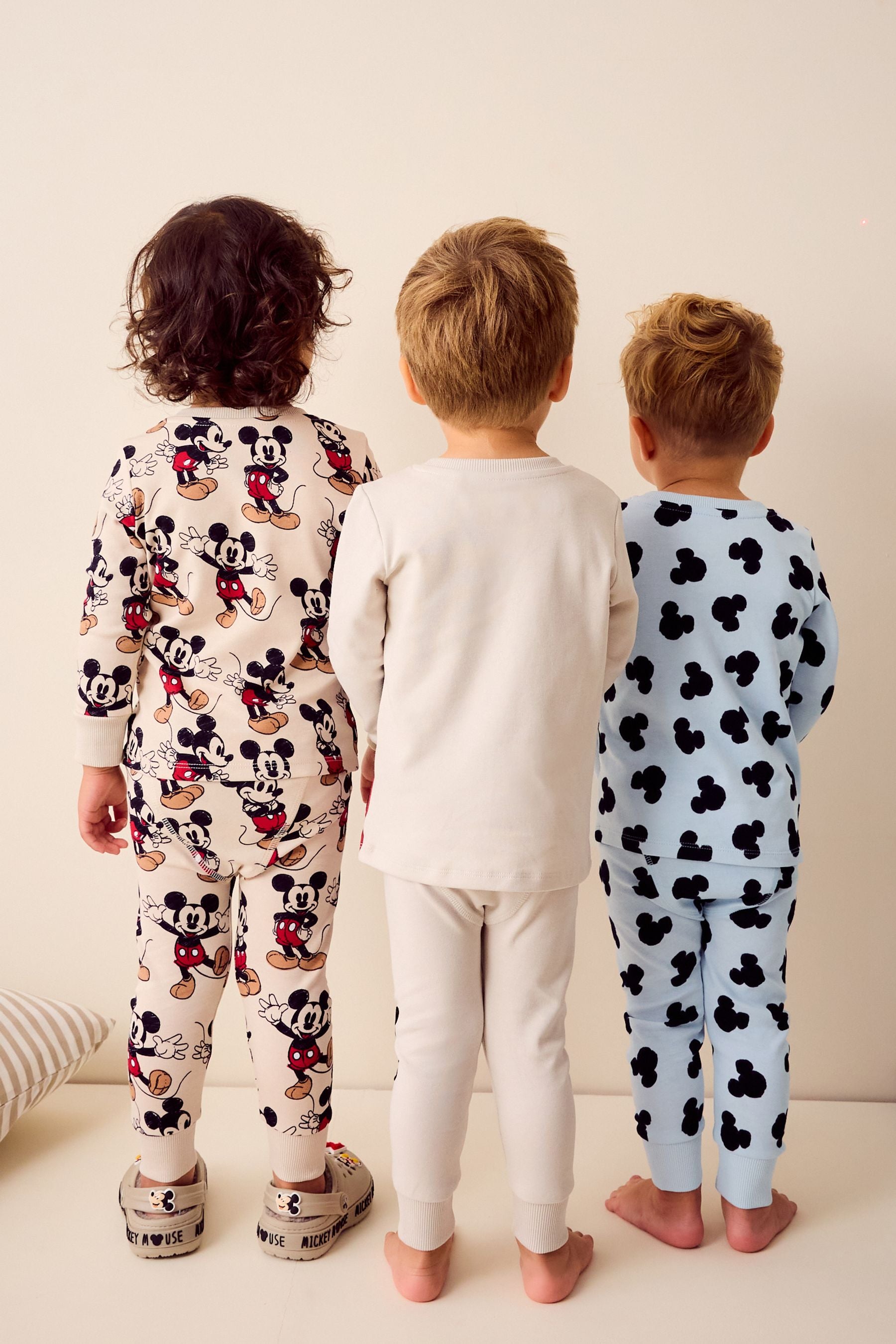 Blue/Ecru Mickey Mouse Snuggle 100% Cotton Pyjamas 3 Pack (9mths-10yrs)