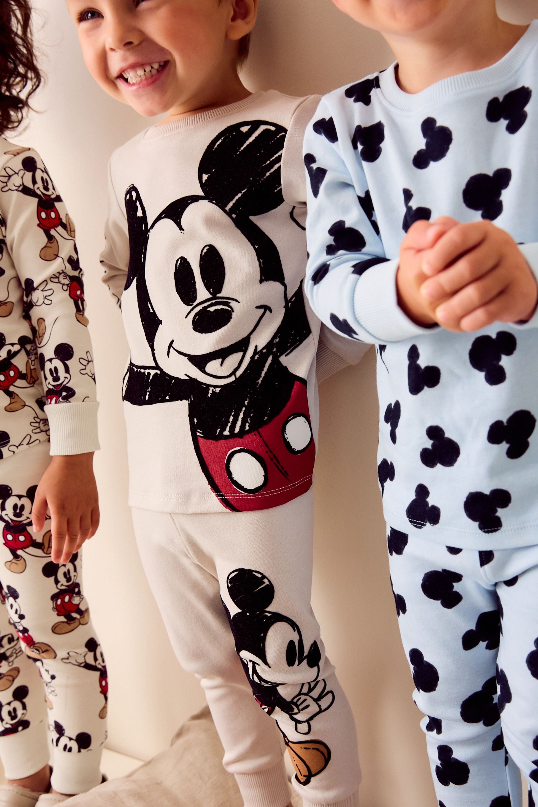 Blue/Ecru Mickey Mouse Snuggle 100% Cotton Pyjamas 3 Pack (9mths-10yrs)