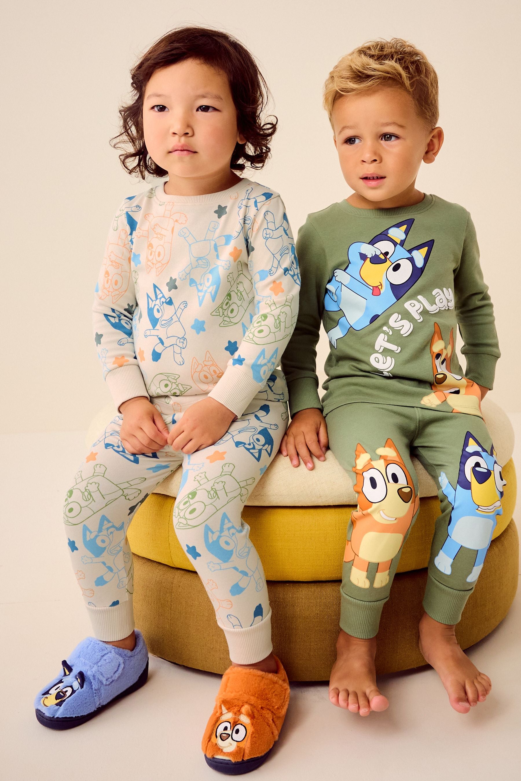 Khaki/Cream Bluey Snuggle 100% Cotton Pyjamas 2 Pack (12mths-9yrs)