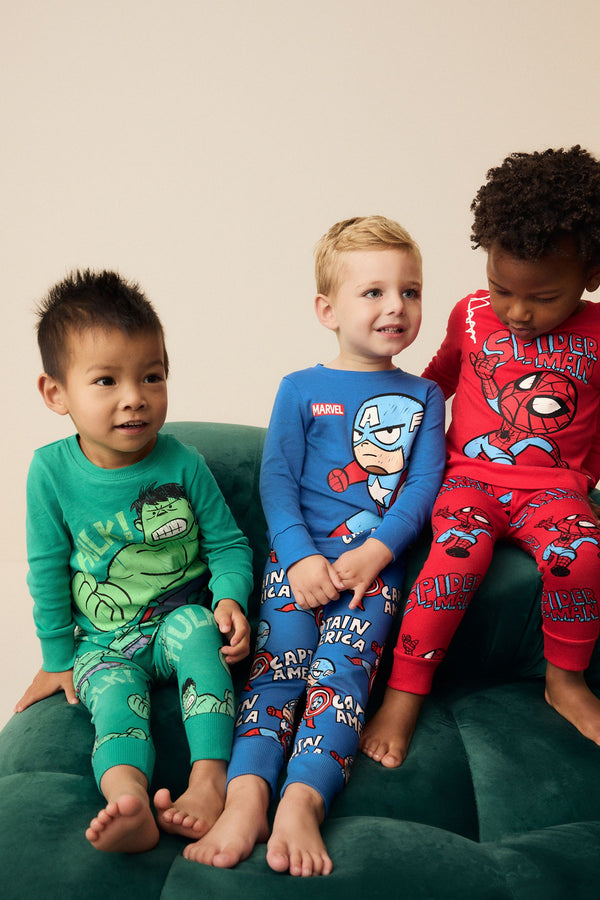 Marvel Red/Green/Blue Snuggle 100% Cotton Pyjamas 3 Pack (9mths-8yrs)