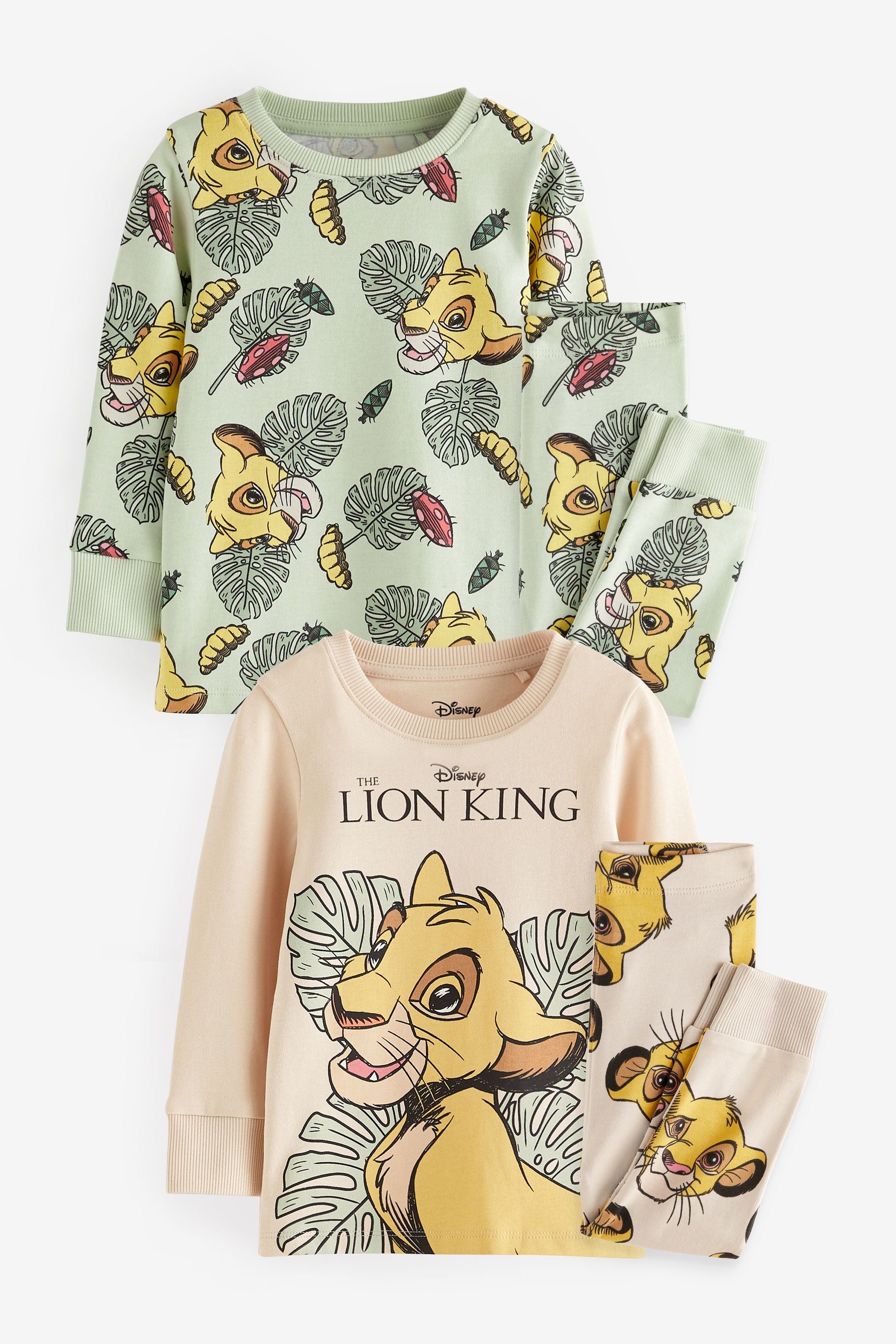 Lion King Green/Ecru Cream 100% Cotton Snuggle Pyjamas 2 Pack (9mths-9yrs)