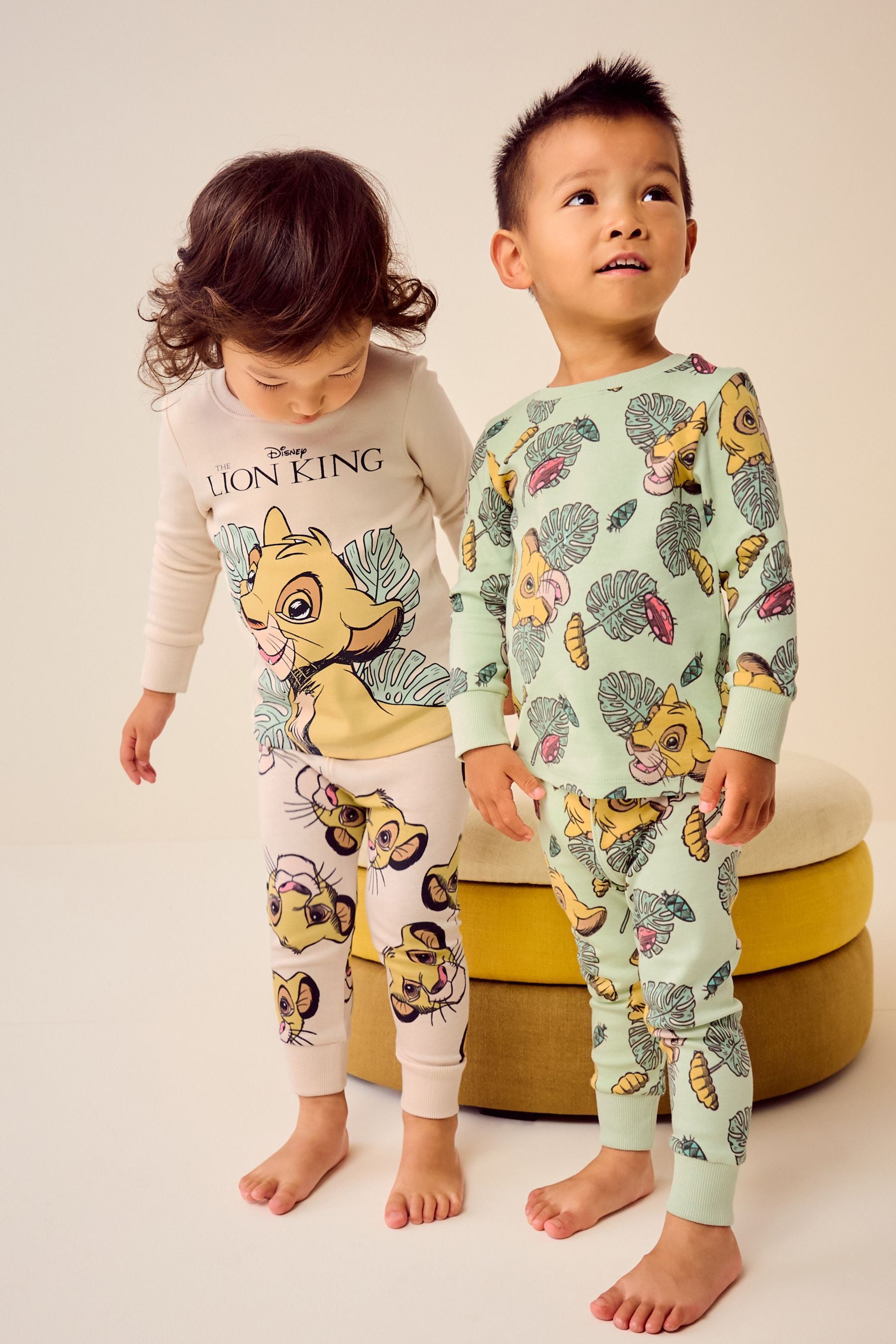 Lion King Green/Ecru Cream 100% Cotton Snuggle Pyjamas 2 Pack (9mths-9yrs)