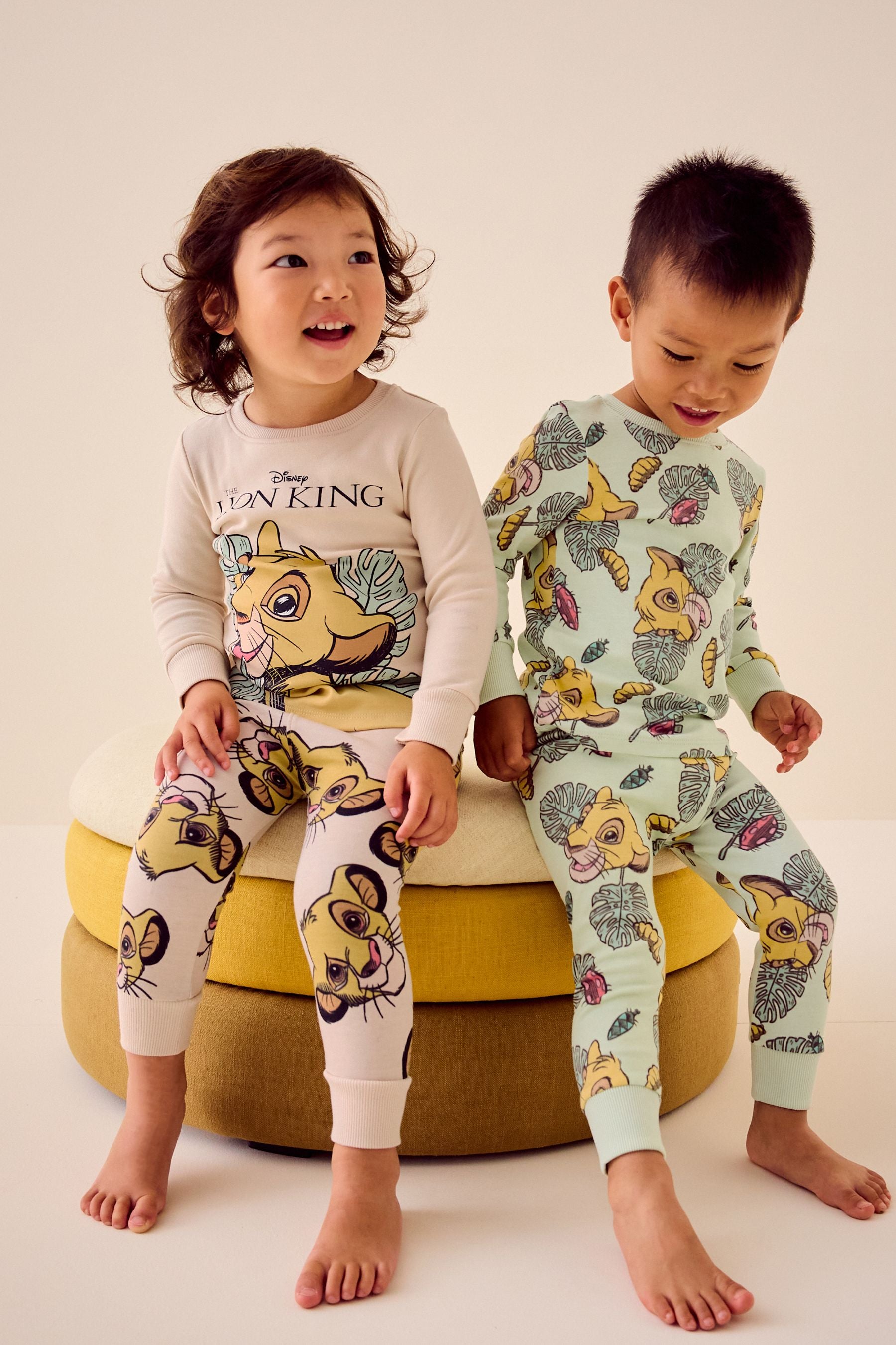 Lion King Green/Ecru Cream 100% Cotton Snuggle Pyjamas 2 Pack (9mths-9yrs)