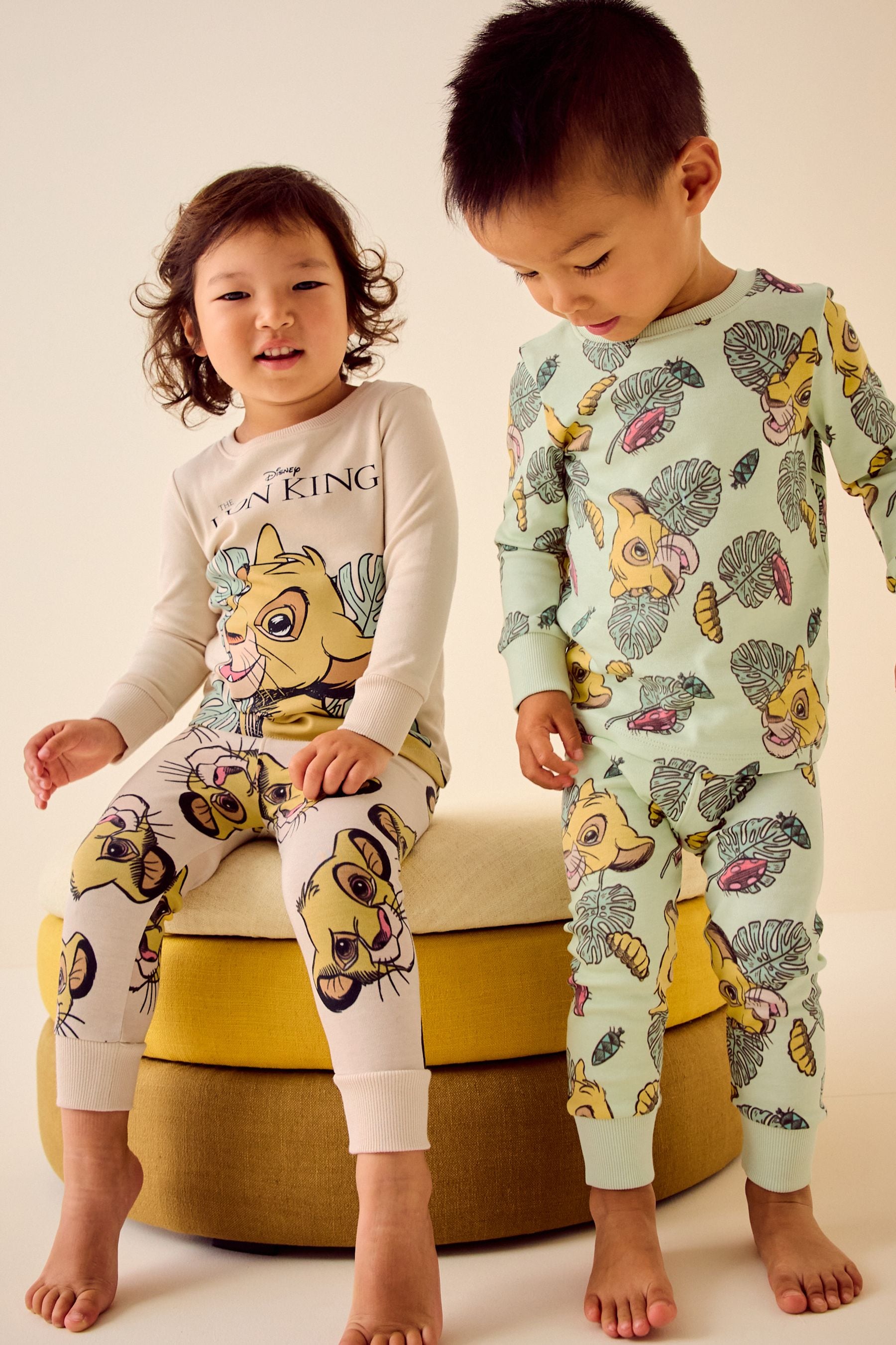 Lion King Green/Ecru Cream 100% Cotton Snuggle Pyjamas 2 Pack (9mths-9yrs)