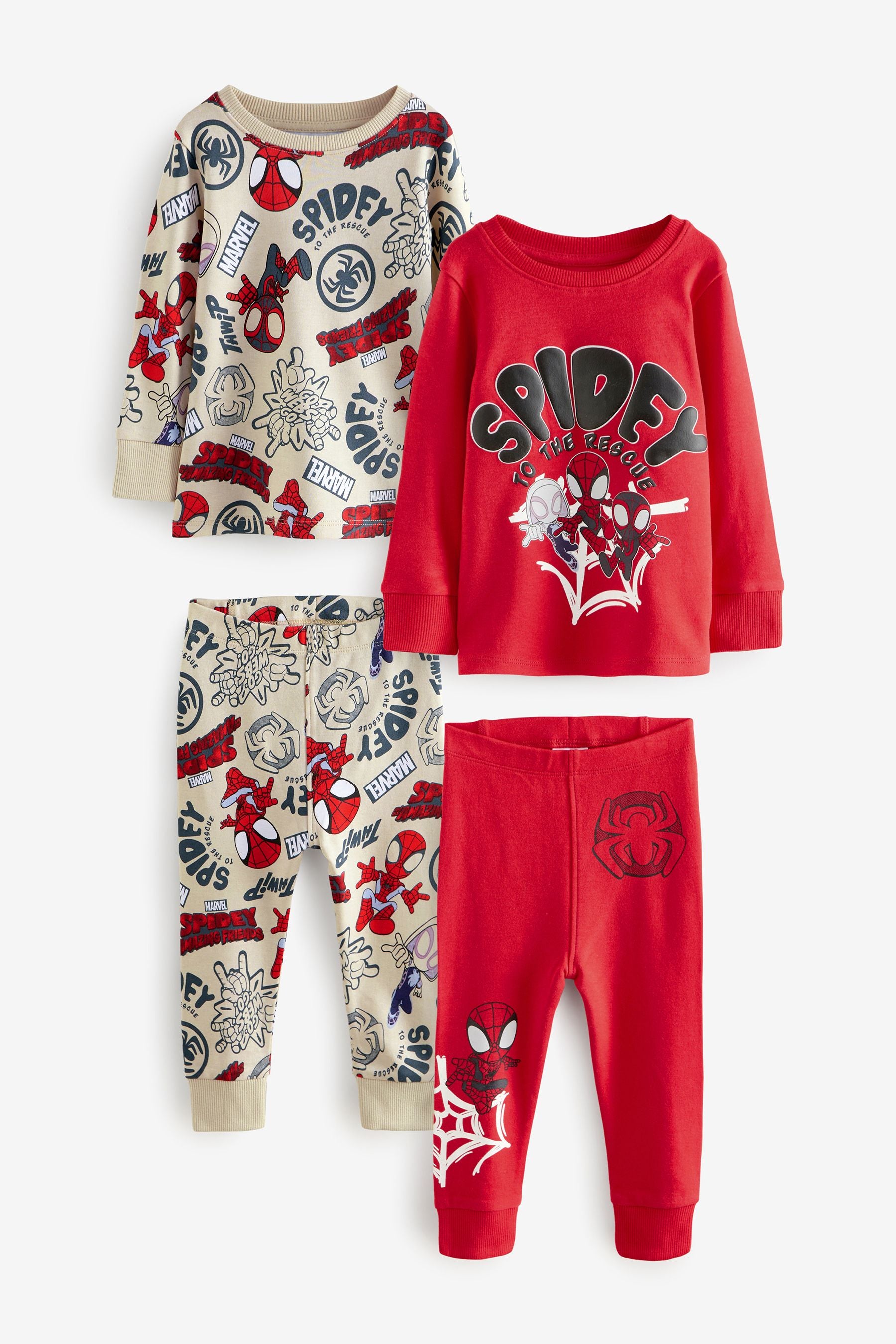 Spidey and Friends Red/Ecru Cream Snuggle Pyjamas 2 Pack (12mths-8yrs)