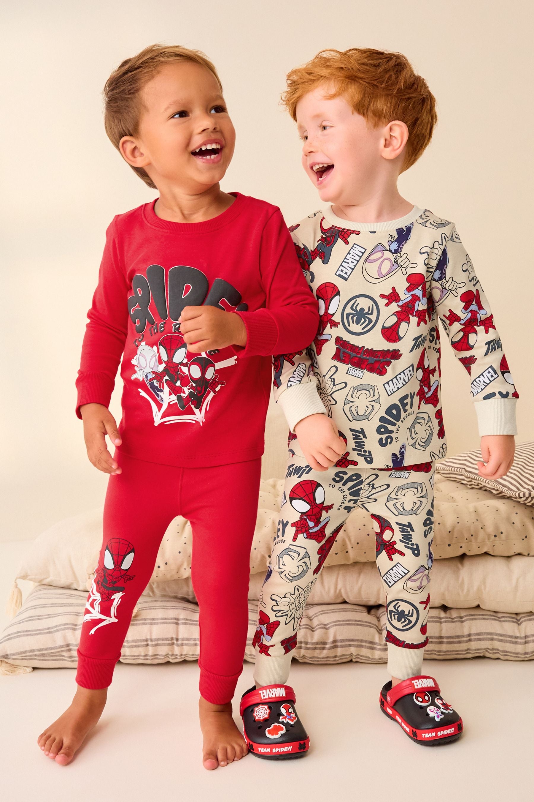 Spidey and Friends Red/Ecru Cream 2 Pack Snuggle 100% Cotton Pyjamas (12mths-8yrs)