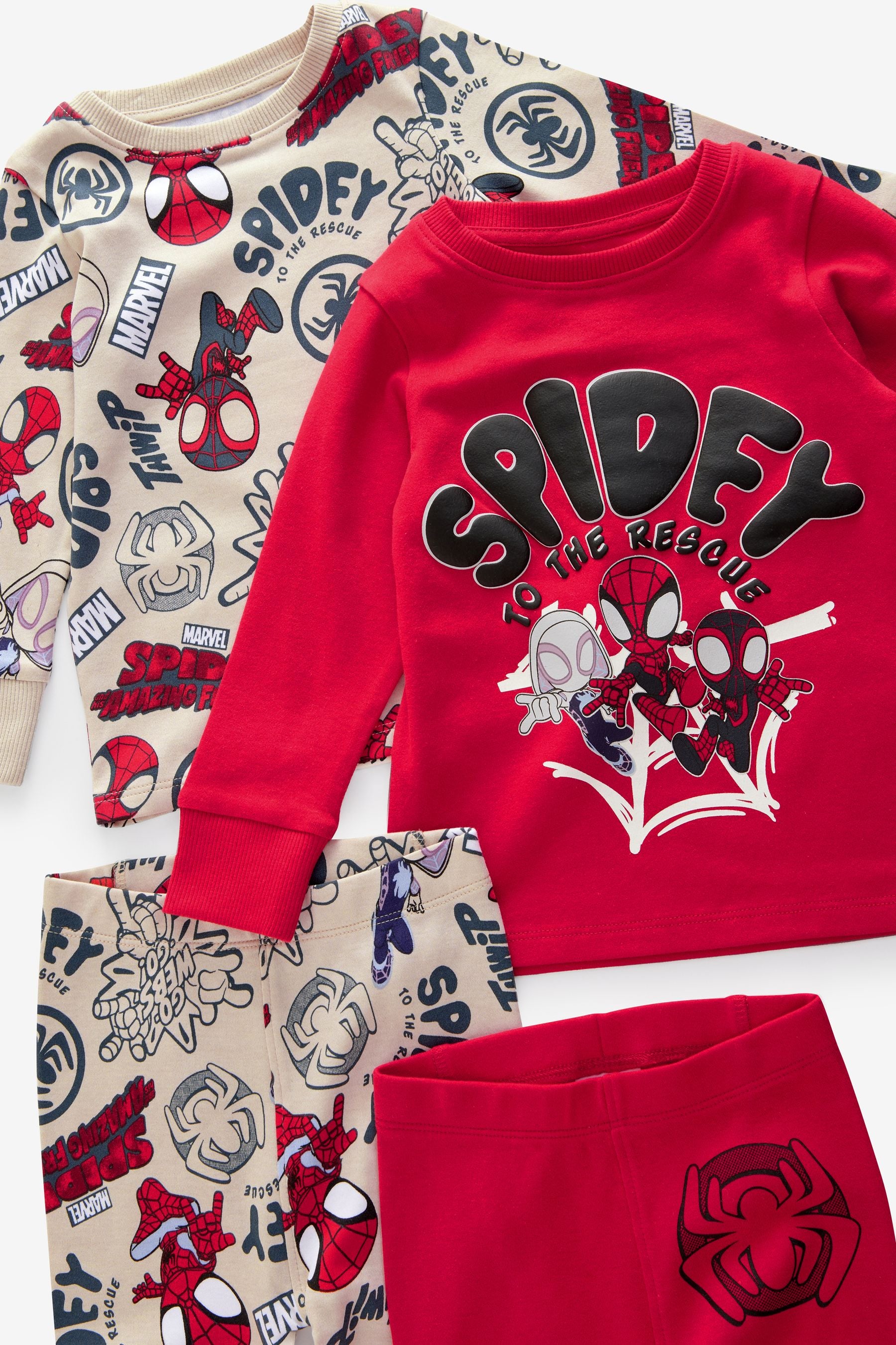 Spidey and Friends Red/Ecru Cream Snuggle Pyjamas 2 Pack (12mths-8yrs)