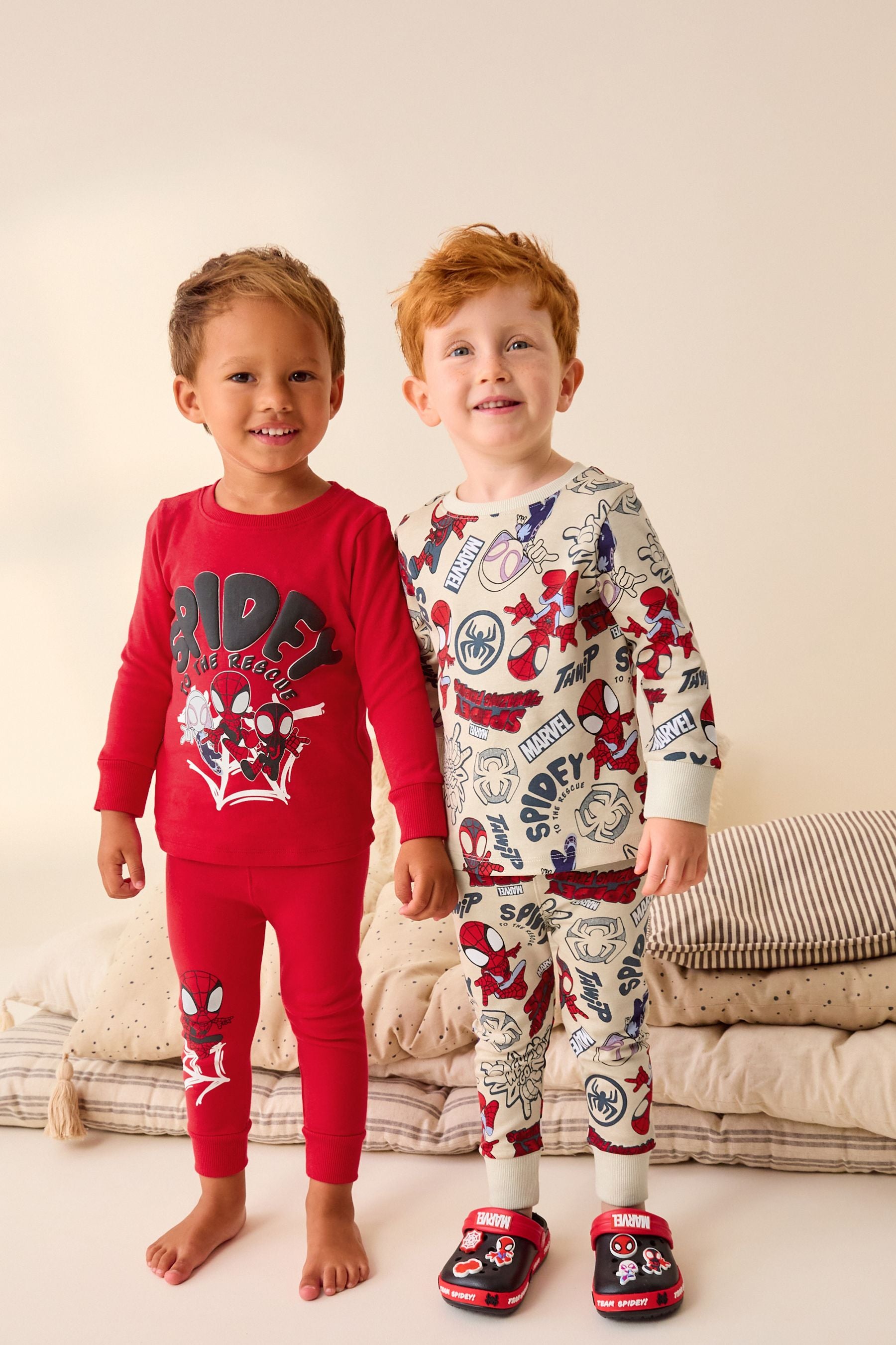 Spidey and Friends Red/Ecru Cream 2 Pack Snuggle 100% Cotton Pyjamas (12mths-8yrs)