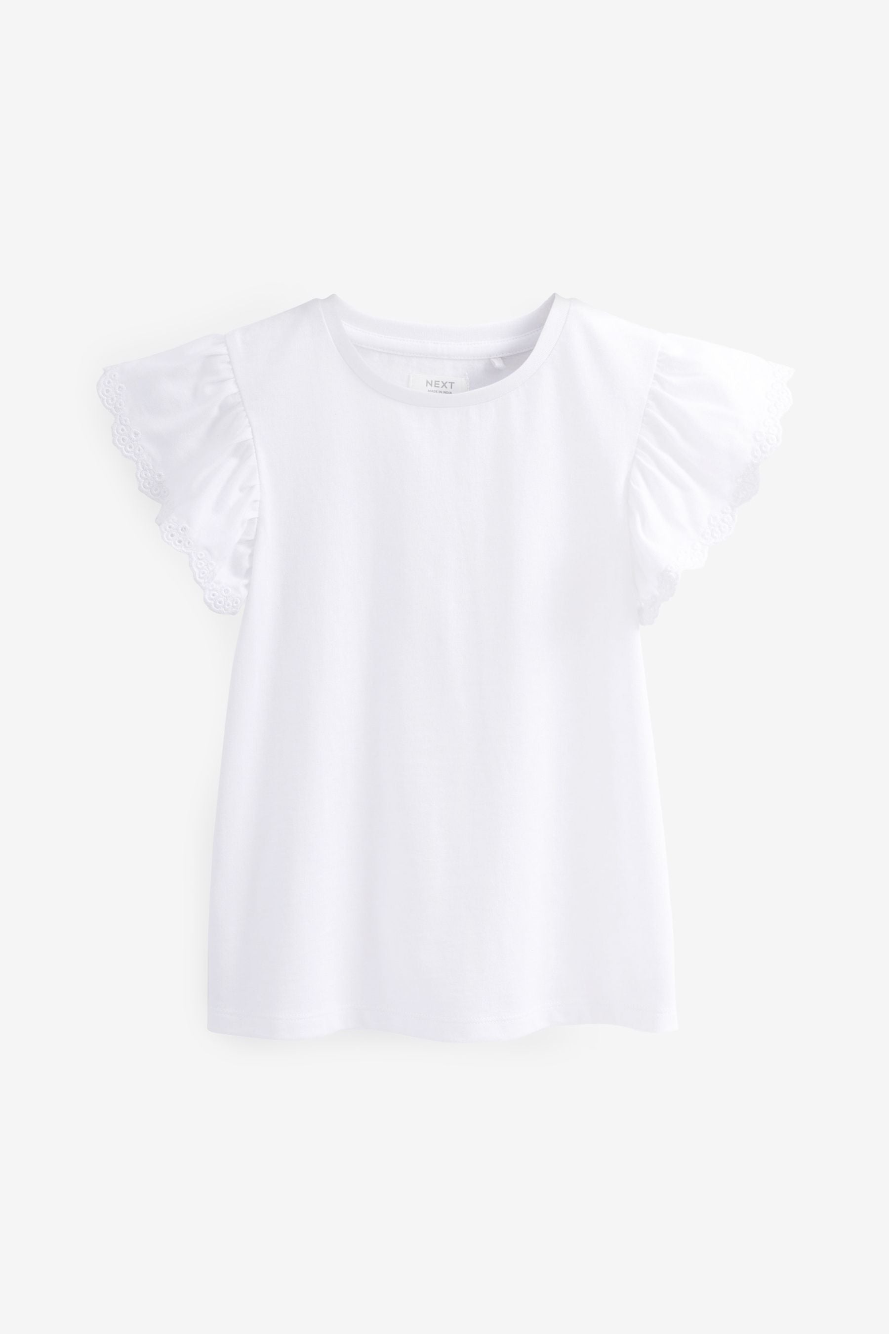 White Broderie Frill Sleeve T-Shirt (3-16yrs)