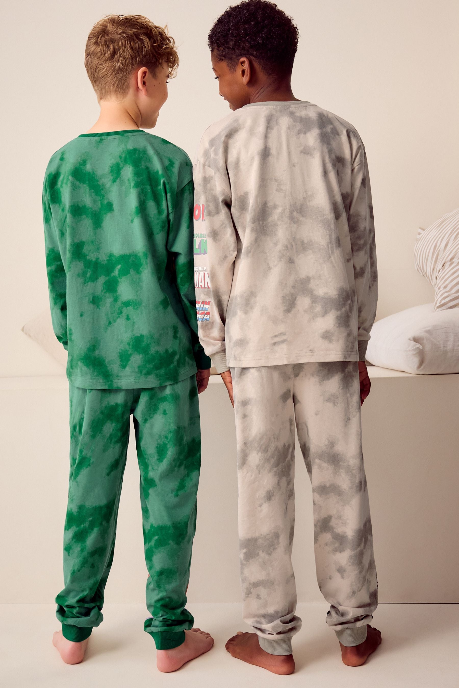 Marvel Green/Grey Tie Dye Long Sleeve 100% Cotton Pyjamas 2 Pack (5-16yrs)