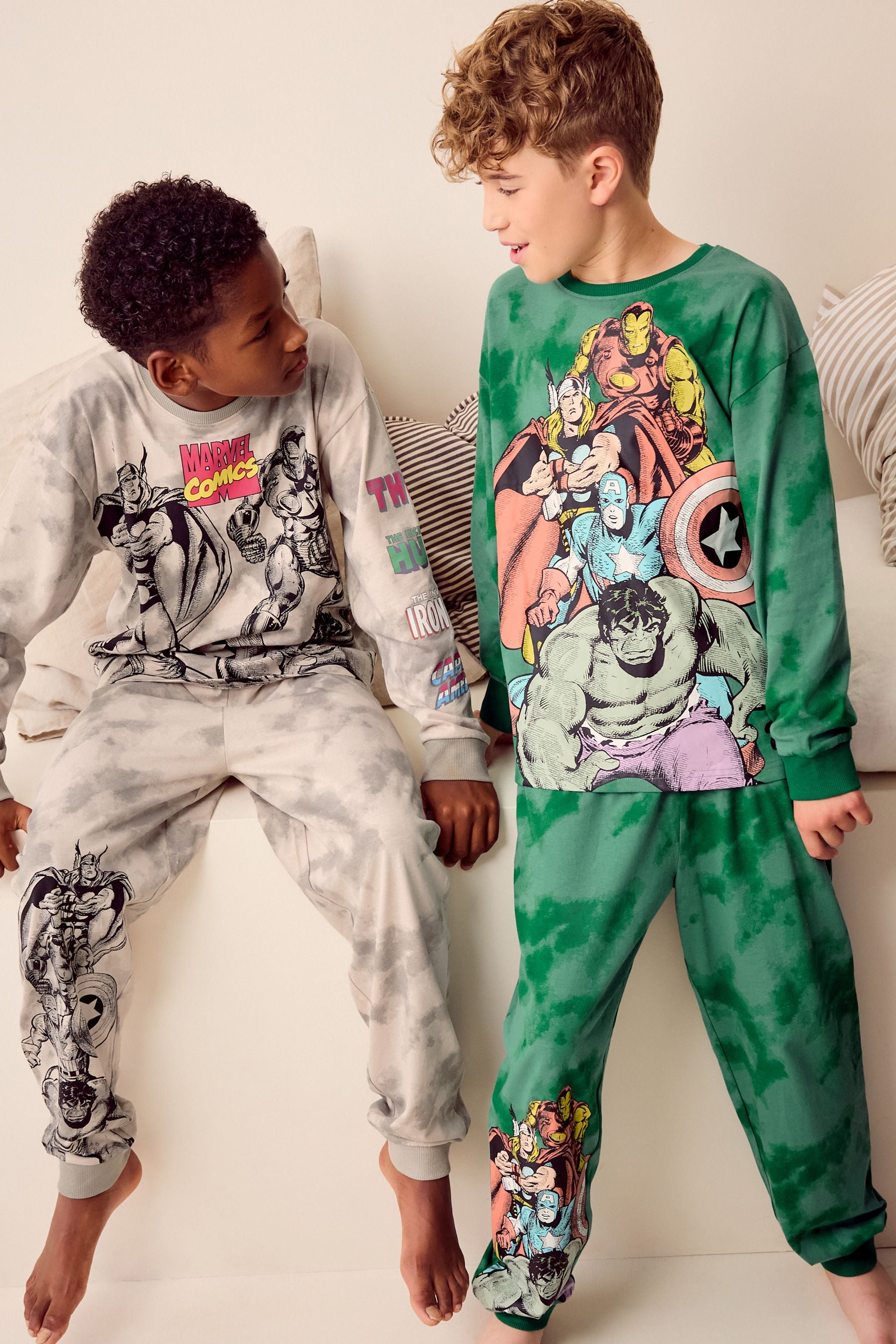 Marvel Green/Grey Tie Dye Long Sleeve 100% Cotton Pyjamas 2 Pack (5-16yrs)