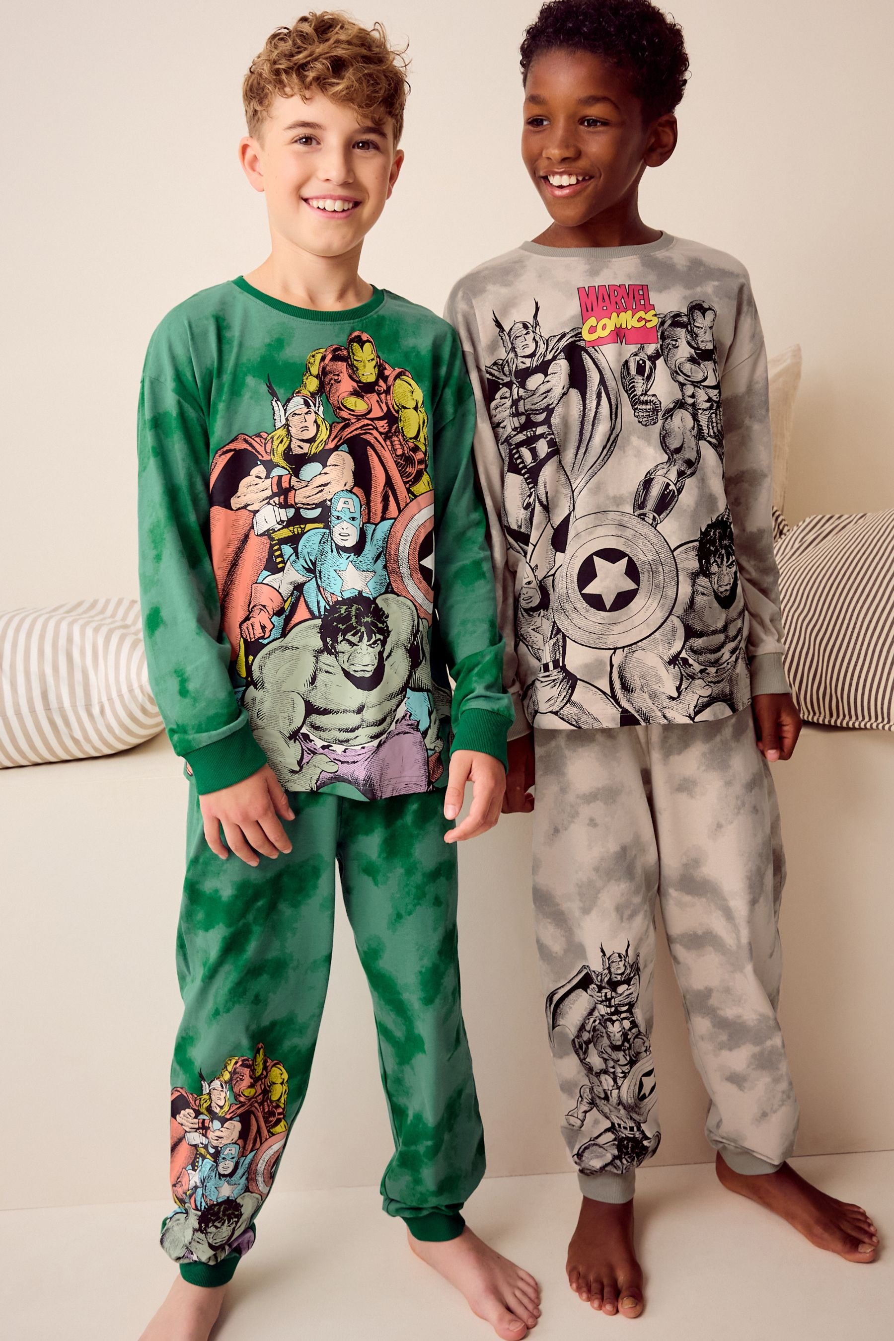 Marvel Green/Grey Tie Dye Long Sleeve 100% Cotton Pyjamas 2 Pack (5-16yrs)