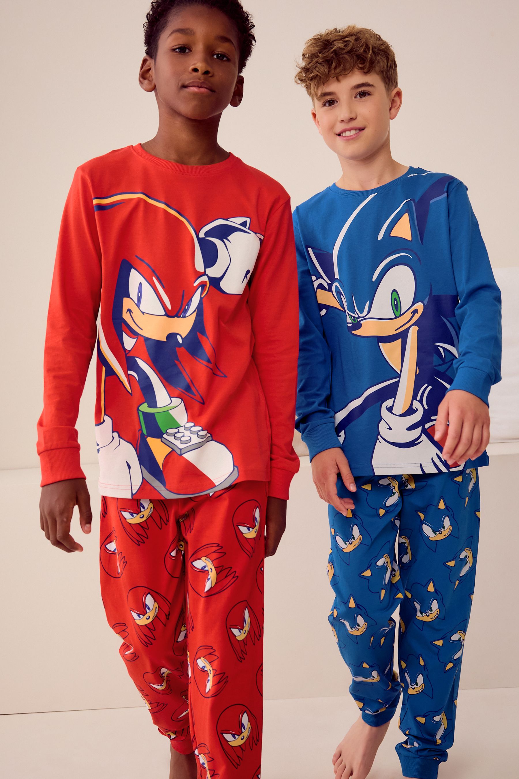 Blue/Red Sonic and Knuckles Long Leg 100% Cotton Pyjamas 2 Pack (3-14yrs)