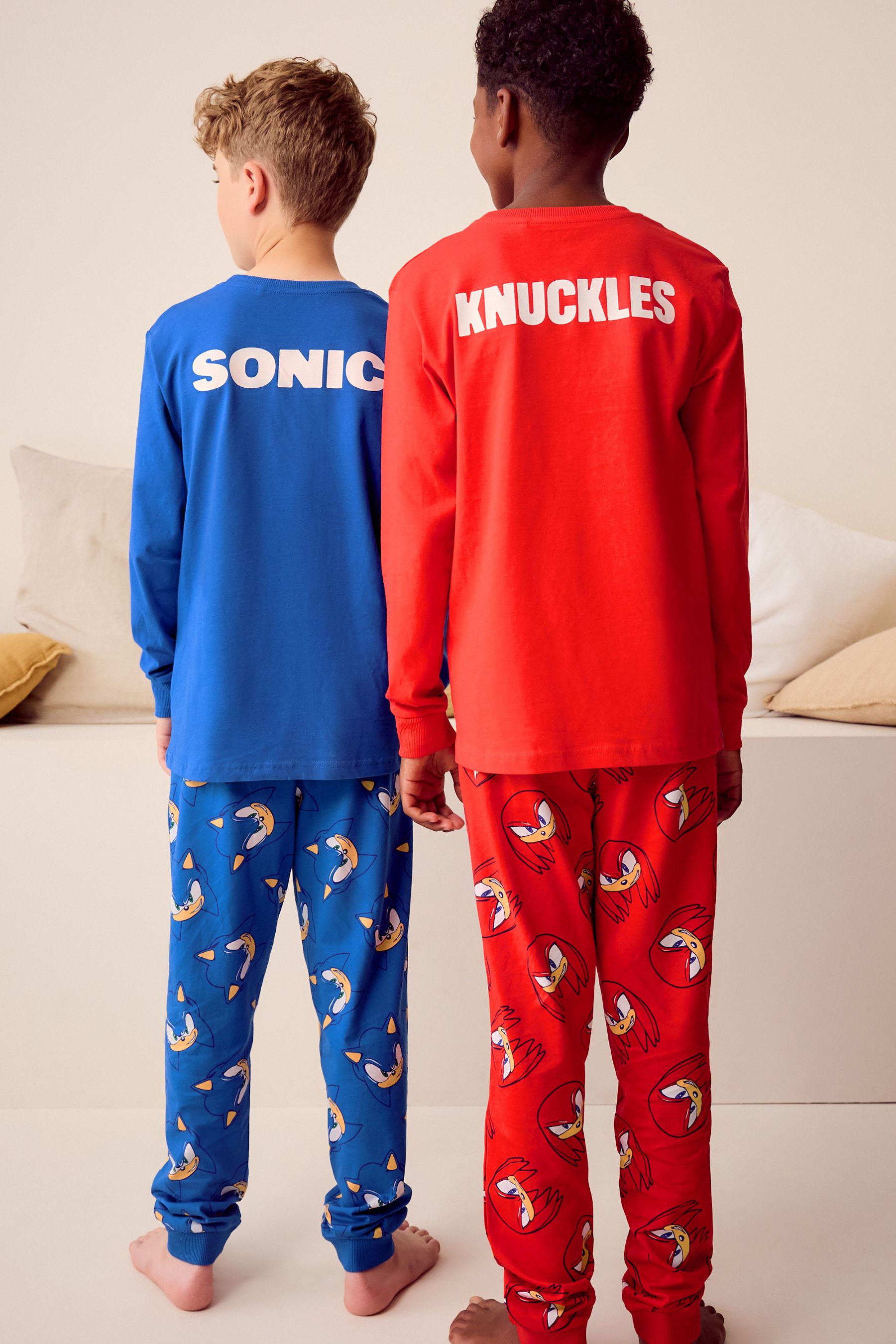 Blue/Red Sonic and Knuckles Long Leg 100% Cotton Pyjamas 2 Pack (3-14yrs)