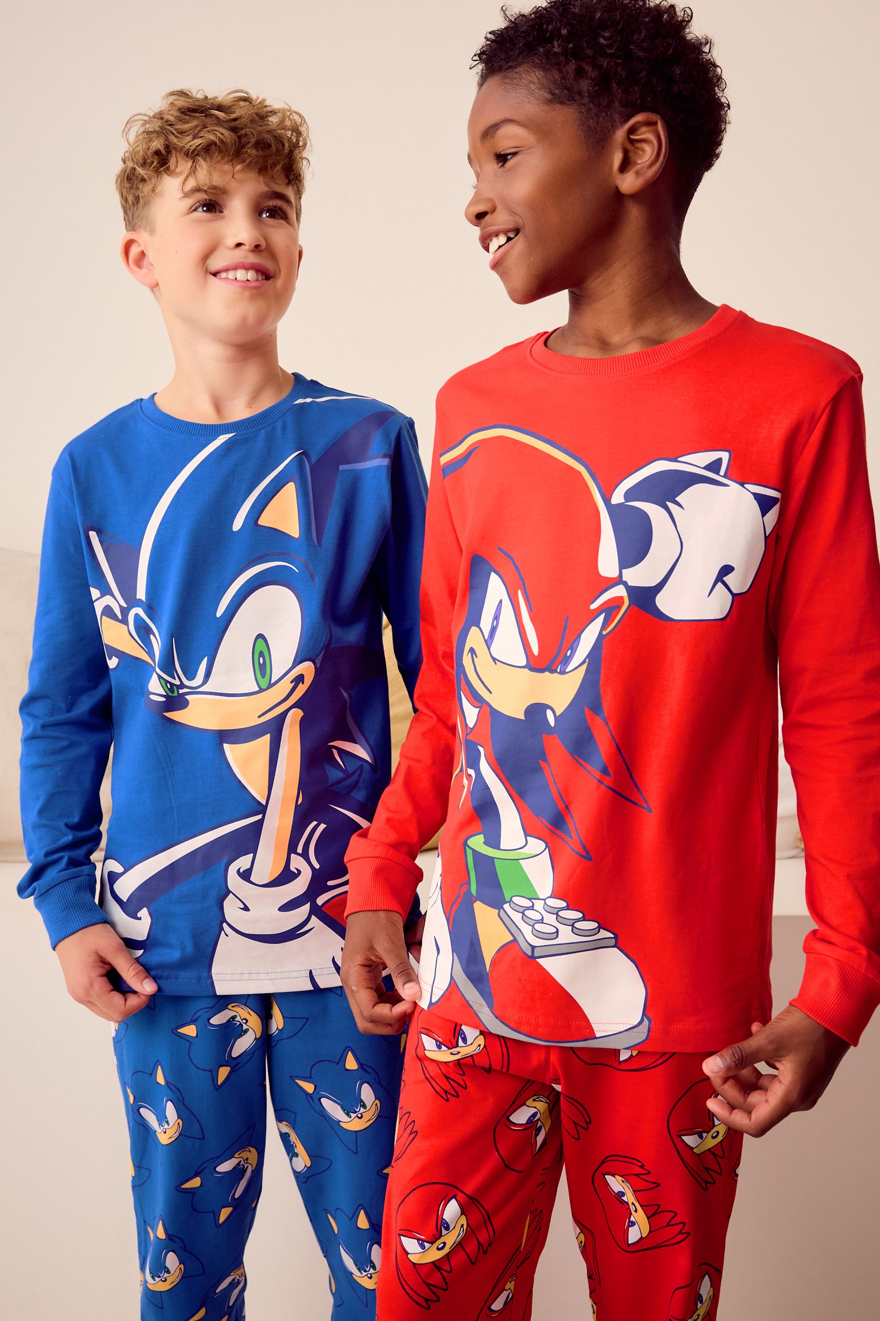 Blue/Red Sonic and Knuckles Long Leg 100% Cotton Pyjamas 2 Pack (3-14yrs)