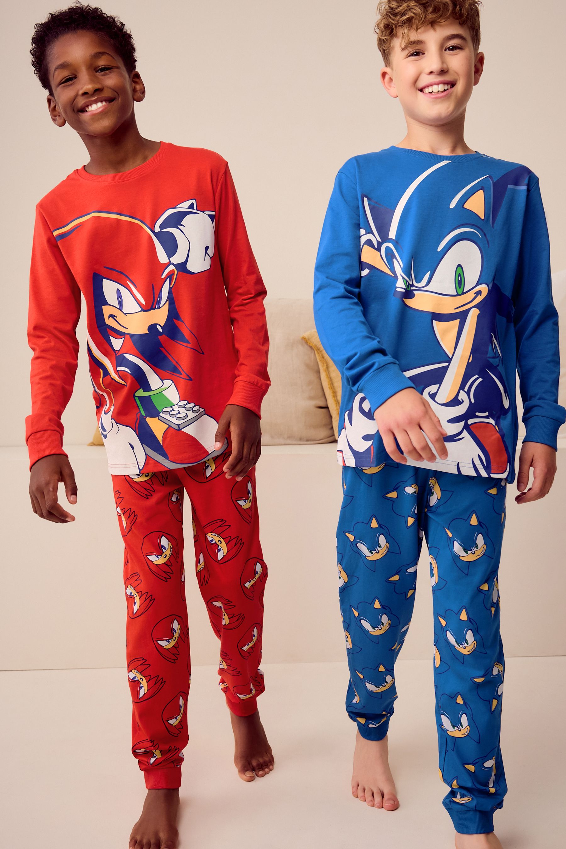 Blue/Red Sonic and Knuckles Long Leg 100% Cotton Pyjamas 2 Pack (3-14yrs)