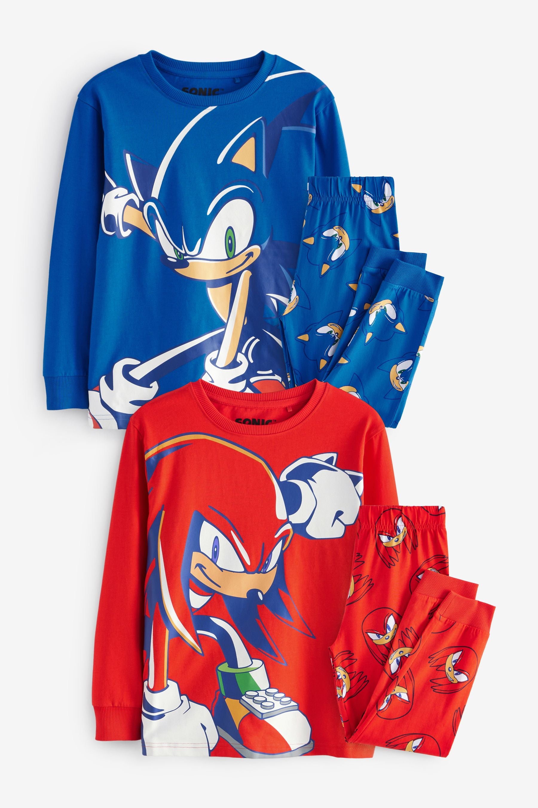 Blue/Red Sonic and Knuckles Long Leg 100% Cotton Pyjamas 2 Pack (3-14yrs)