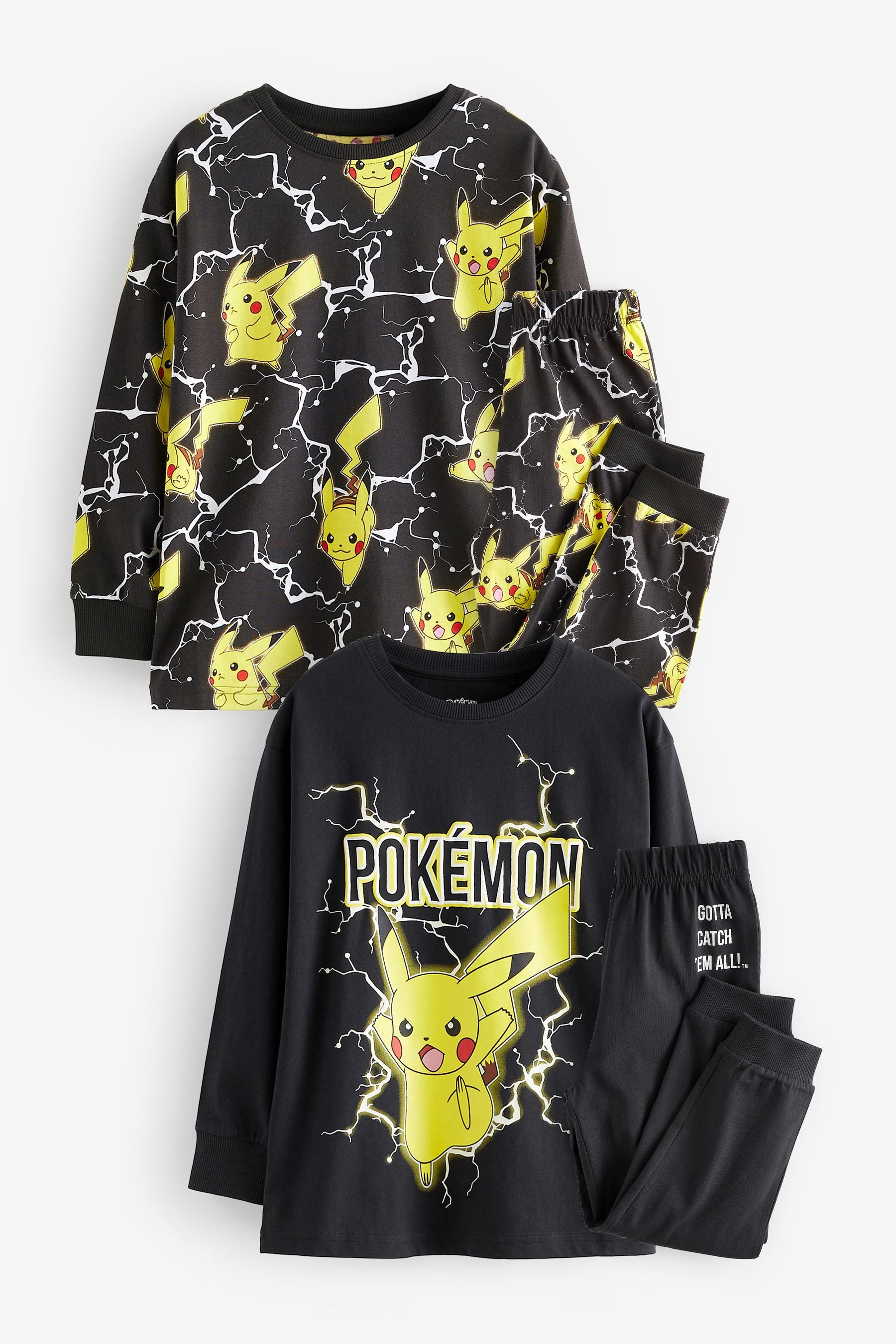 Pokémon Yellow/Black 100% Cotton Long Sleeve Pyjamas 2 Pack (4-16yrs)