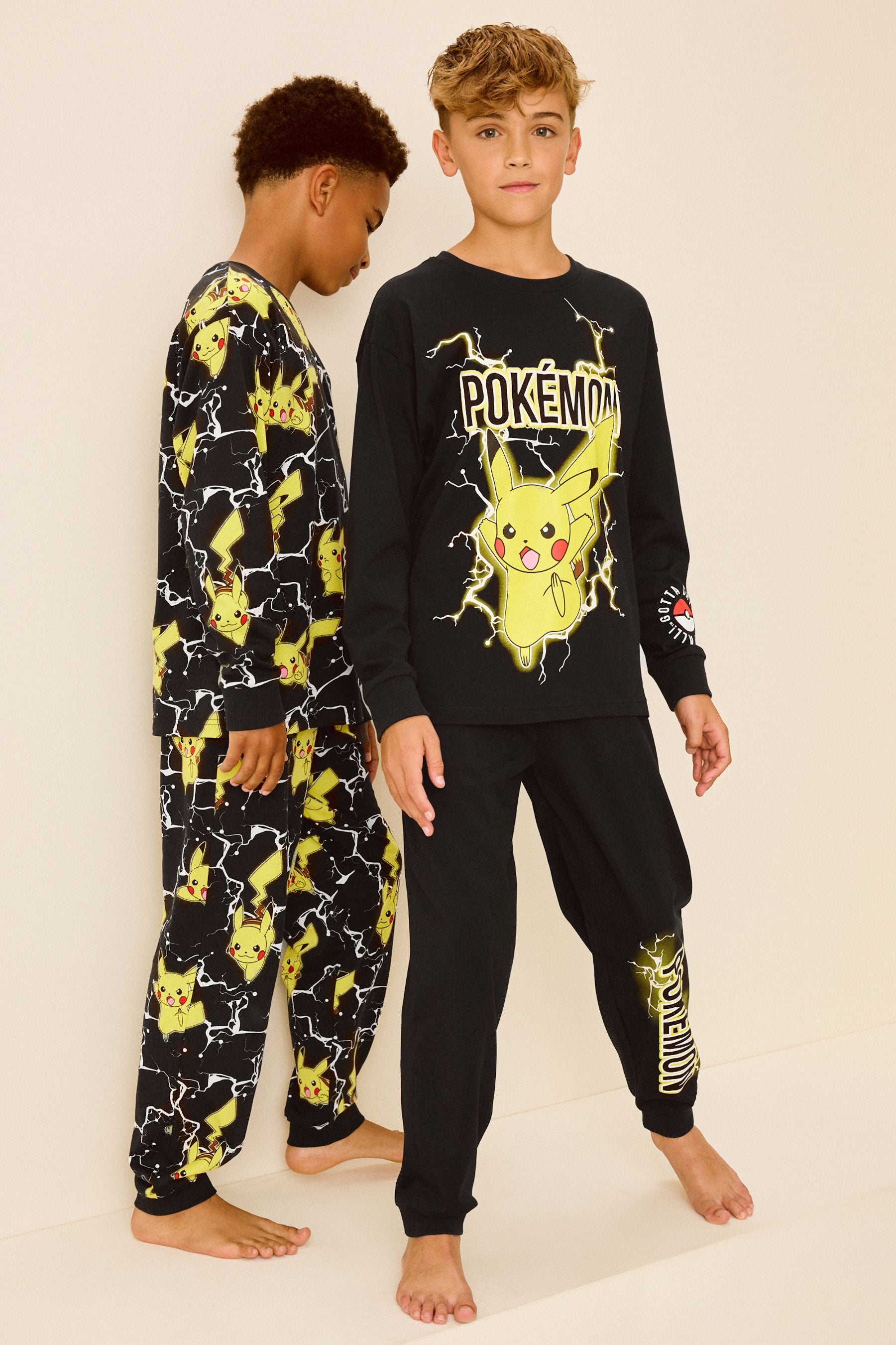 Pok?©mon Yellow/Black 100% Cotton Long Sleeve Pyjamas 2 Pack (4-16yrs)