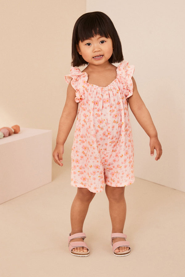 Pink Floral Print 100% Cotton Playsuit (3mths-7yrs)