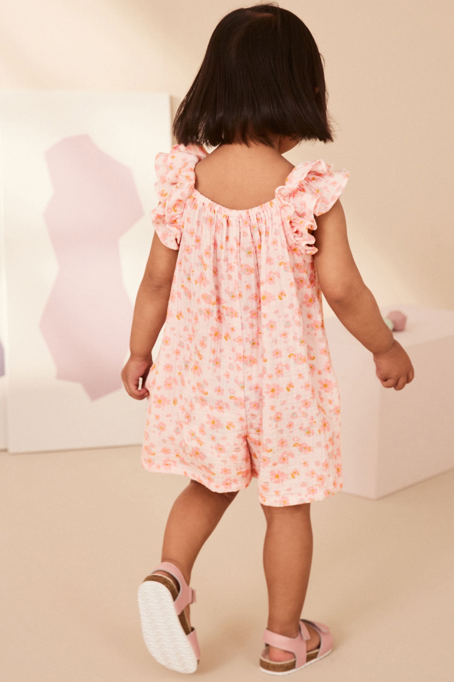 Pink Floral Print 100% Cotton Playsuit (3mths-7yrs)