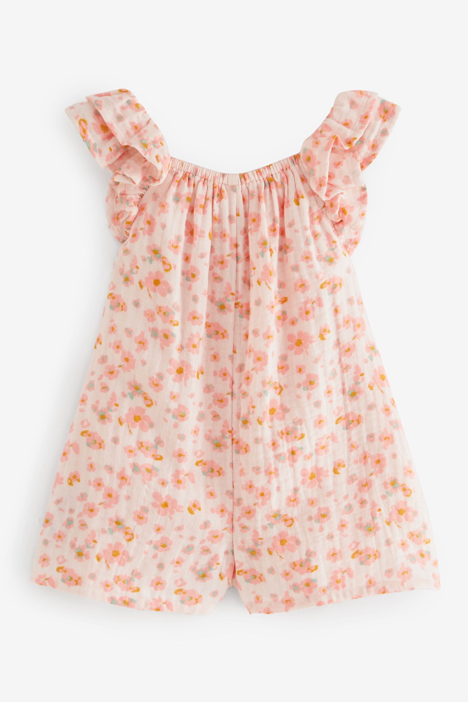 Pink Floral Print 100% Cotton Playsuit (3mths-7yrs)