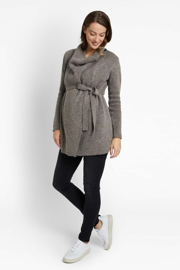 JoJo Maman B?©b?© Brown Rib Knit Drape Maternity & Nursing Cardigan