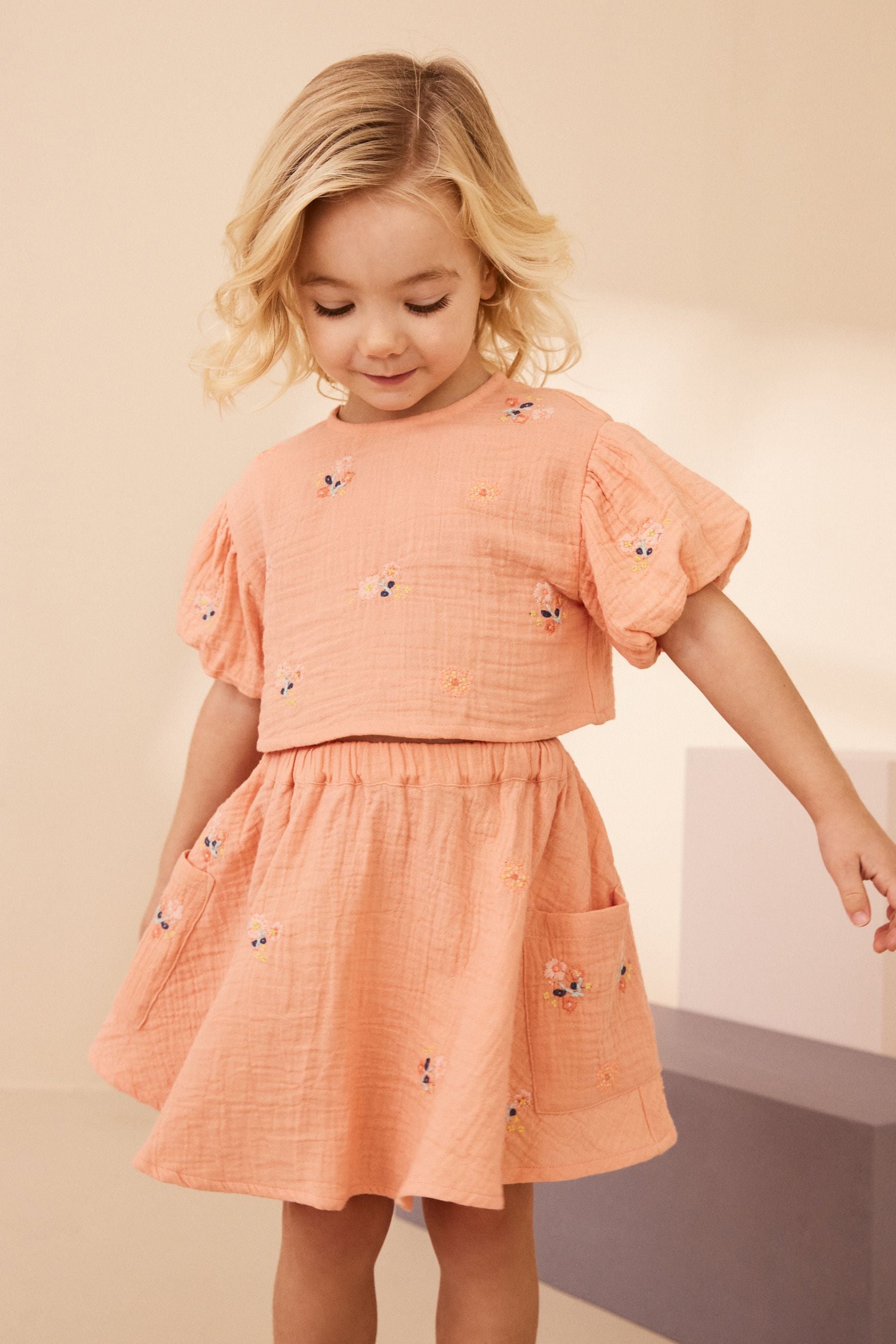 Peach Pink 100% Cotton Top & Skirt Set (3mths-7yrs)