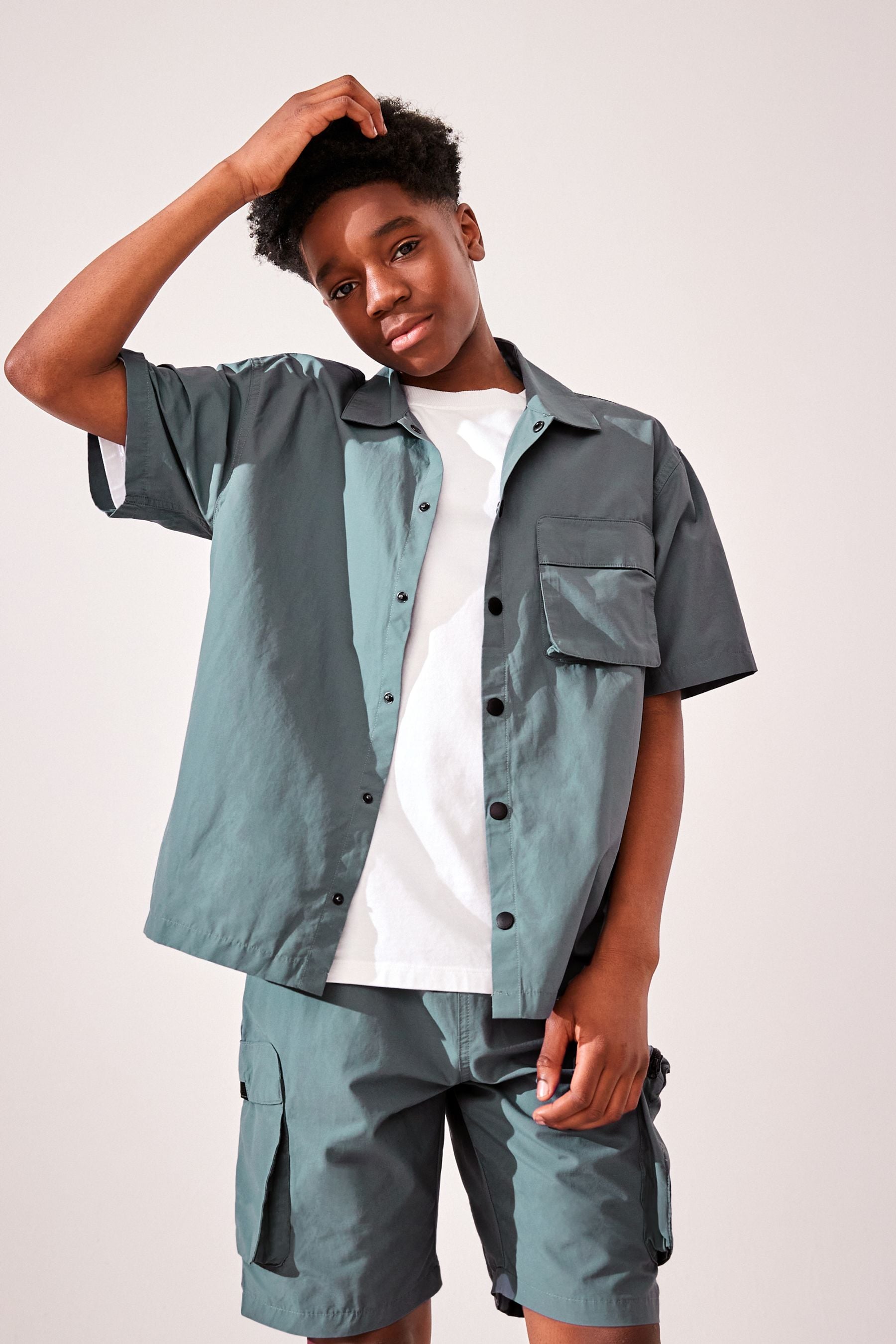 Blue Short Sleeve Utility Shirt & Shorts Set (3-16yrs)