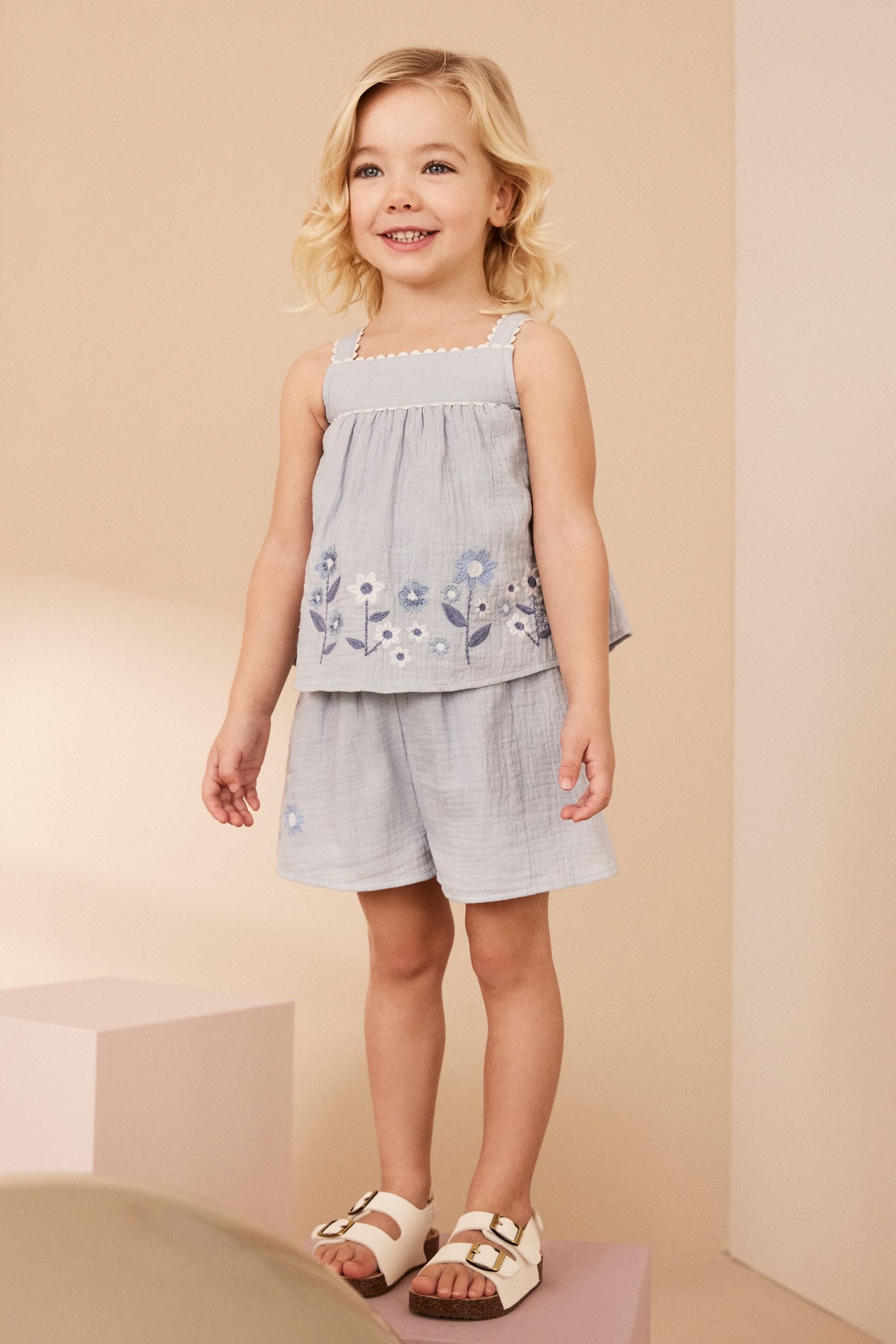 Blue Embroidered Top and Shorts Set (3mths-7yrs)