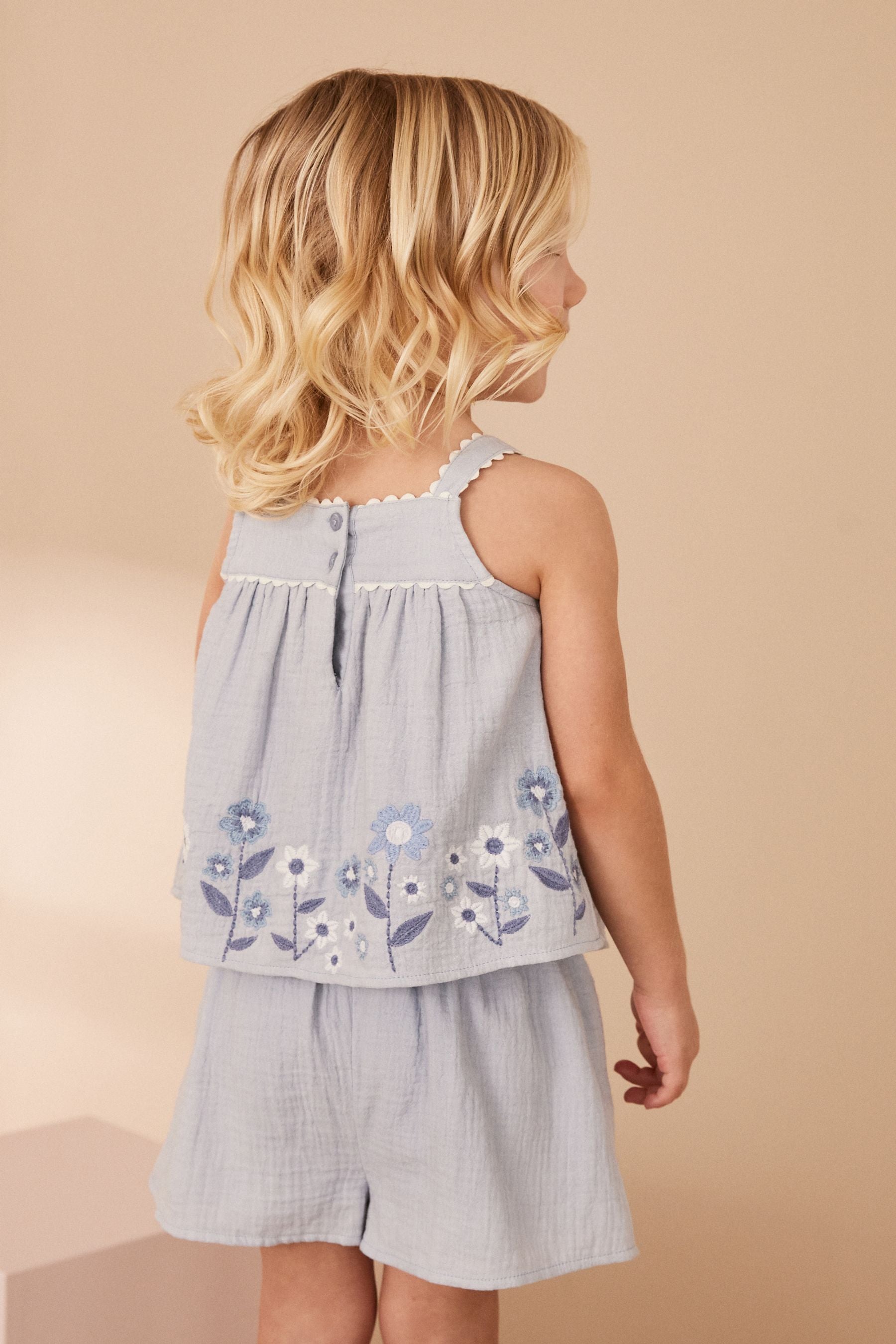 Blue Embroidered Top and Shorts Set (3mths-7yrs)