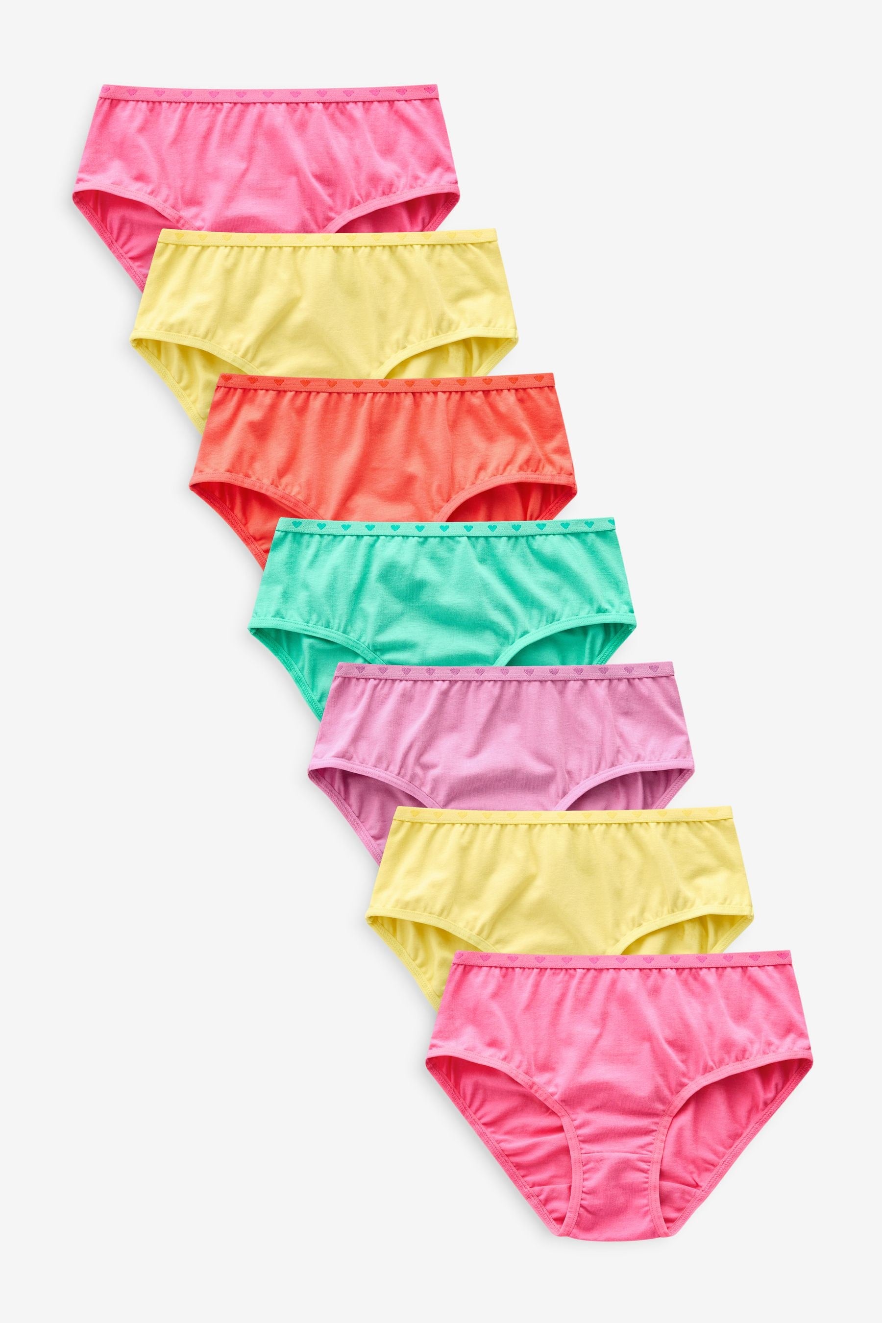 Pink/Yellow Heart Lace Trim Briefs 7 Pack (1.5-16yrs)