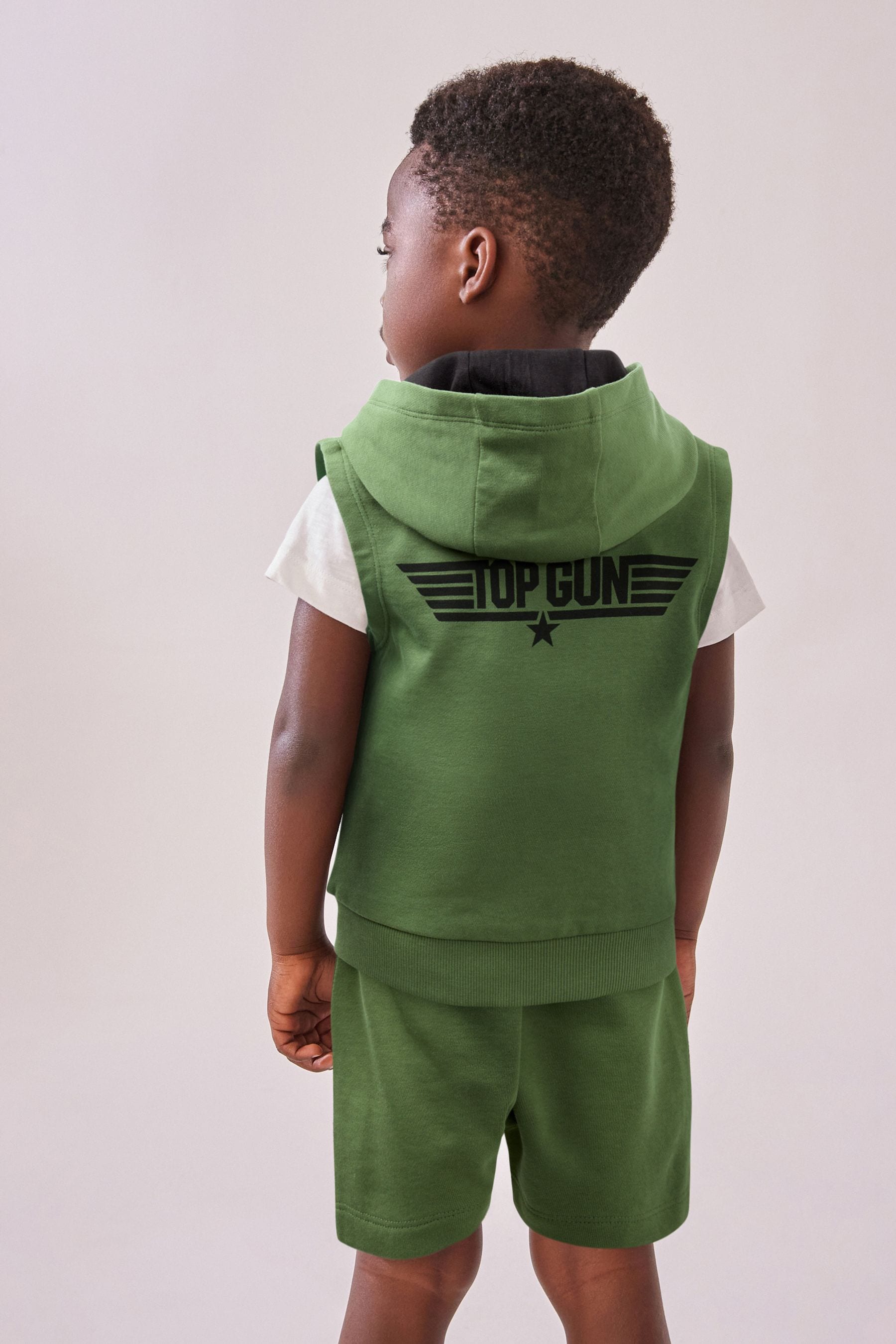 Khaki Green Top Gun Hooded Gilet and Short Set (3mths-8yrs)