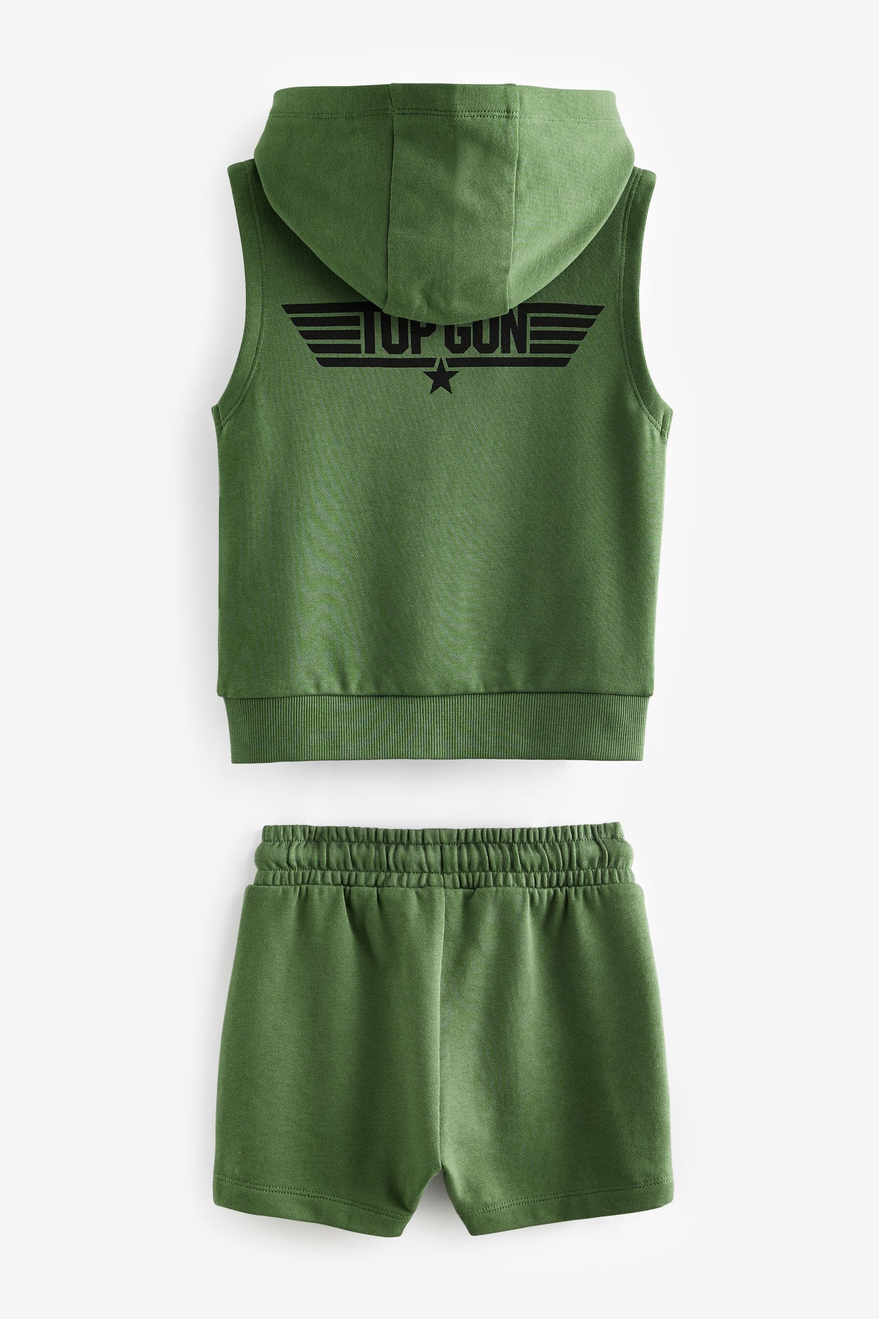 Khaki Green Top Gun Hooded Gilet and Short Set (3mths-8yrs)