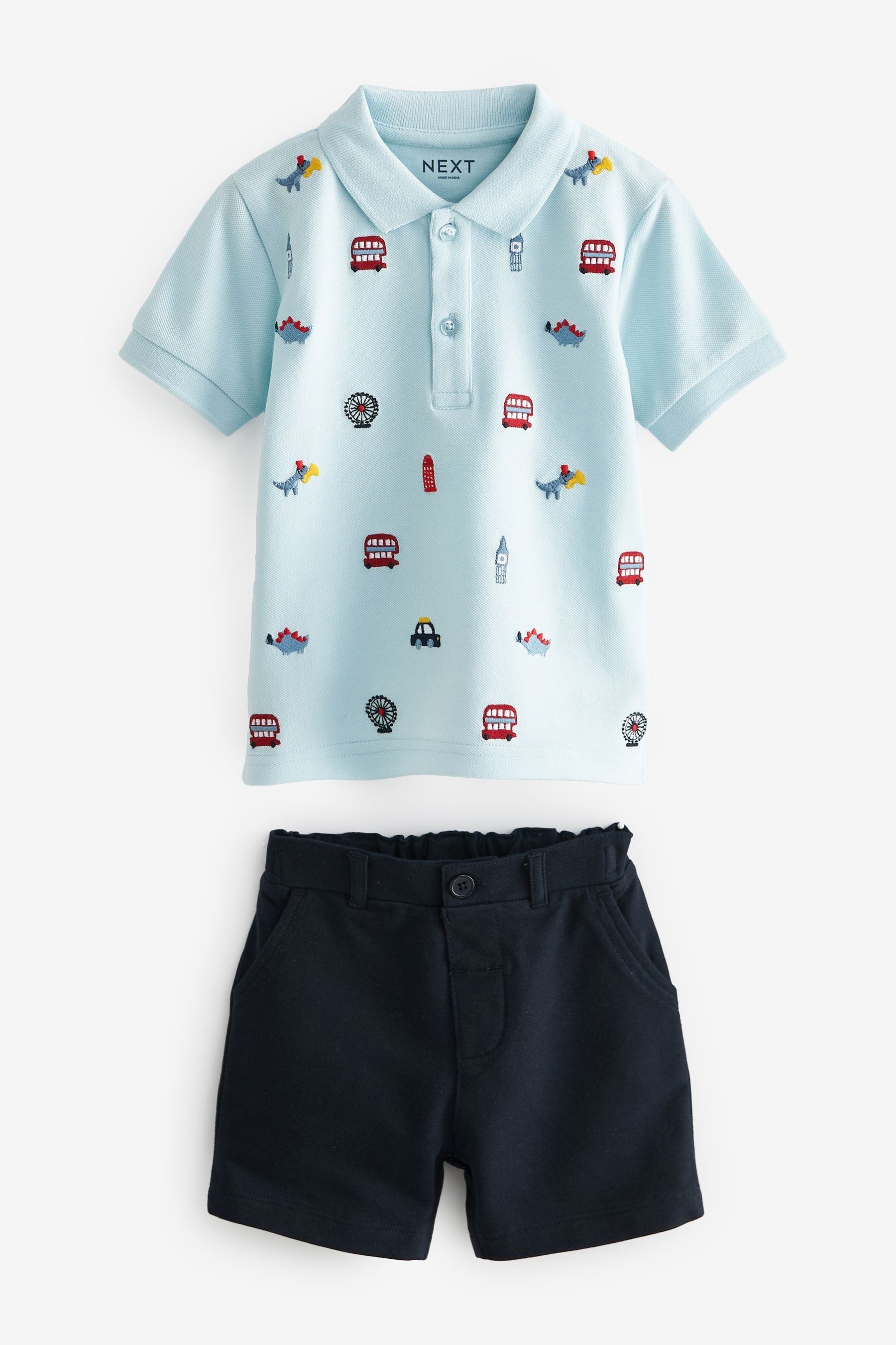 Blue 100% Cotton All Over Printed Polo Shirt And Shorts Set (3mths-7yrs)