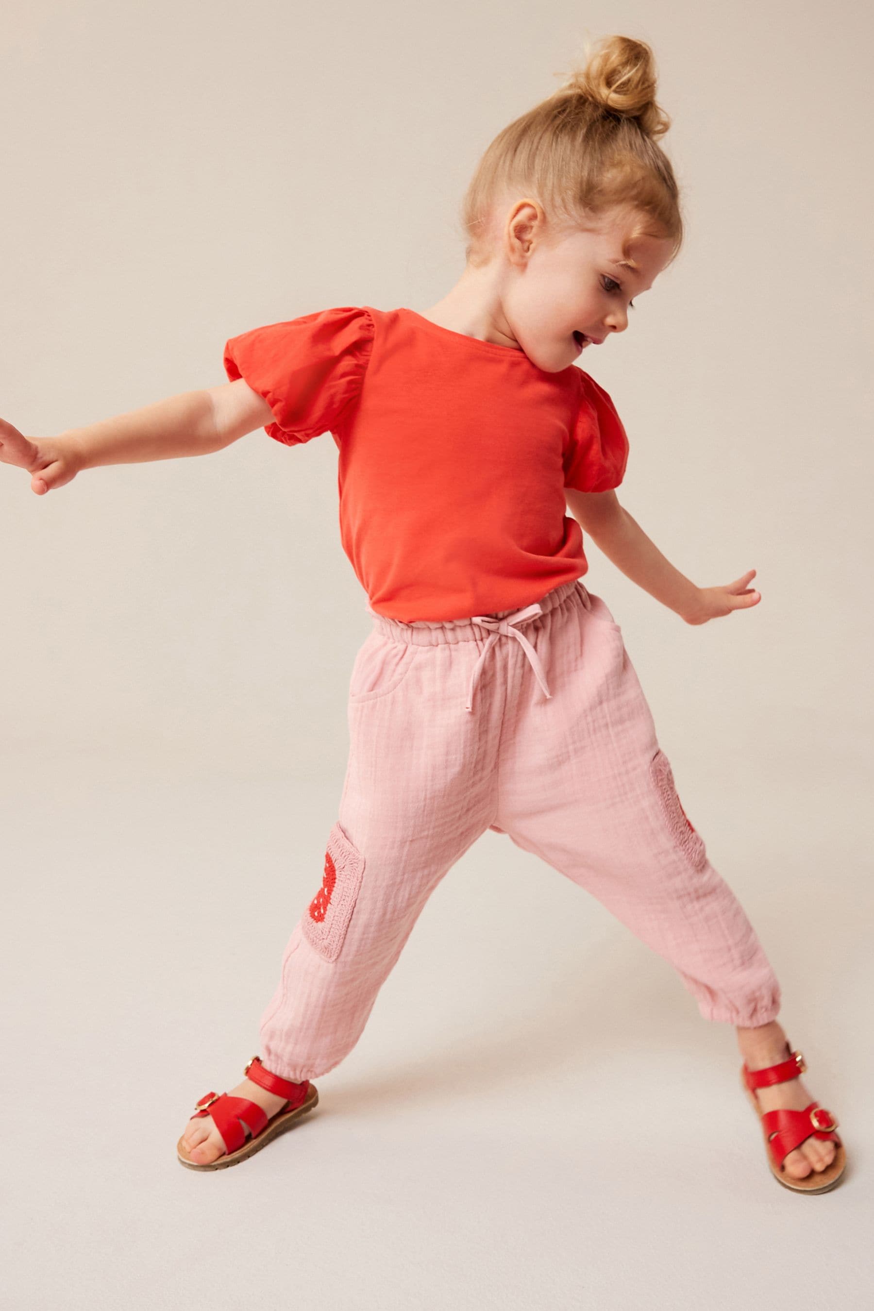 Pink Crochet Pocket Trousers (3mths-7yrs)