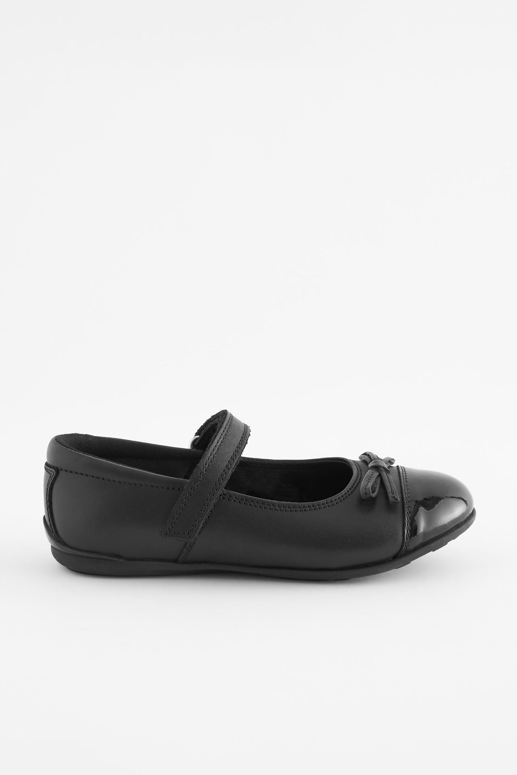 Black Standard Fit (F) Leather Patent Toe Cap Mary Jane Shoes