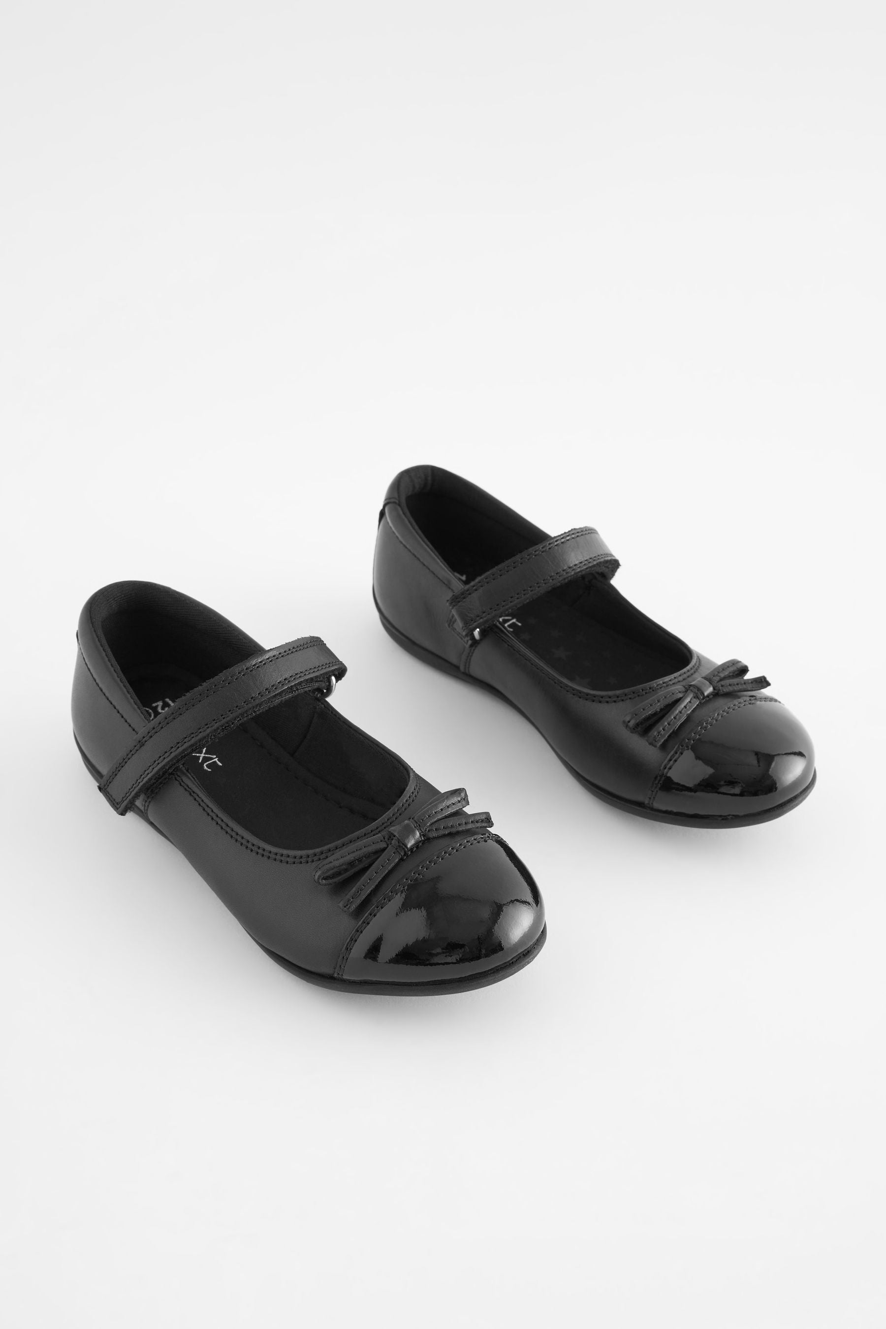 Black Standard Fit (F) Leather Patent Toe Cap Mary Jane Shoes