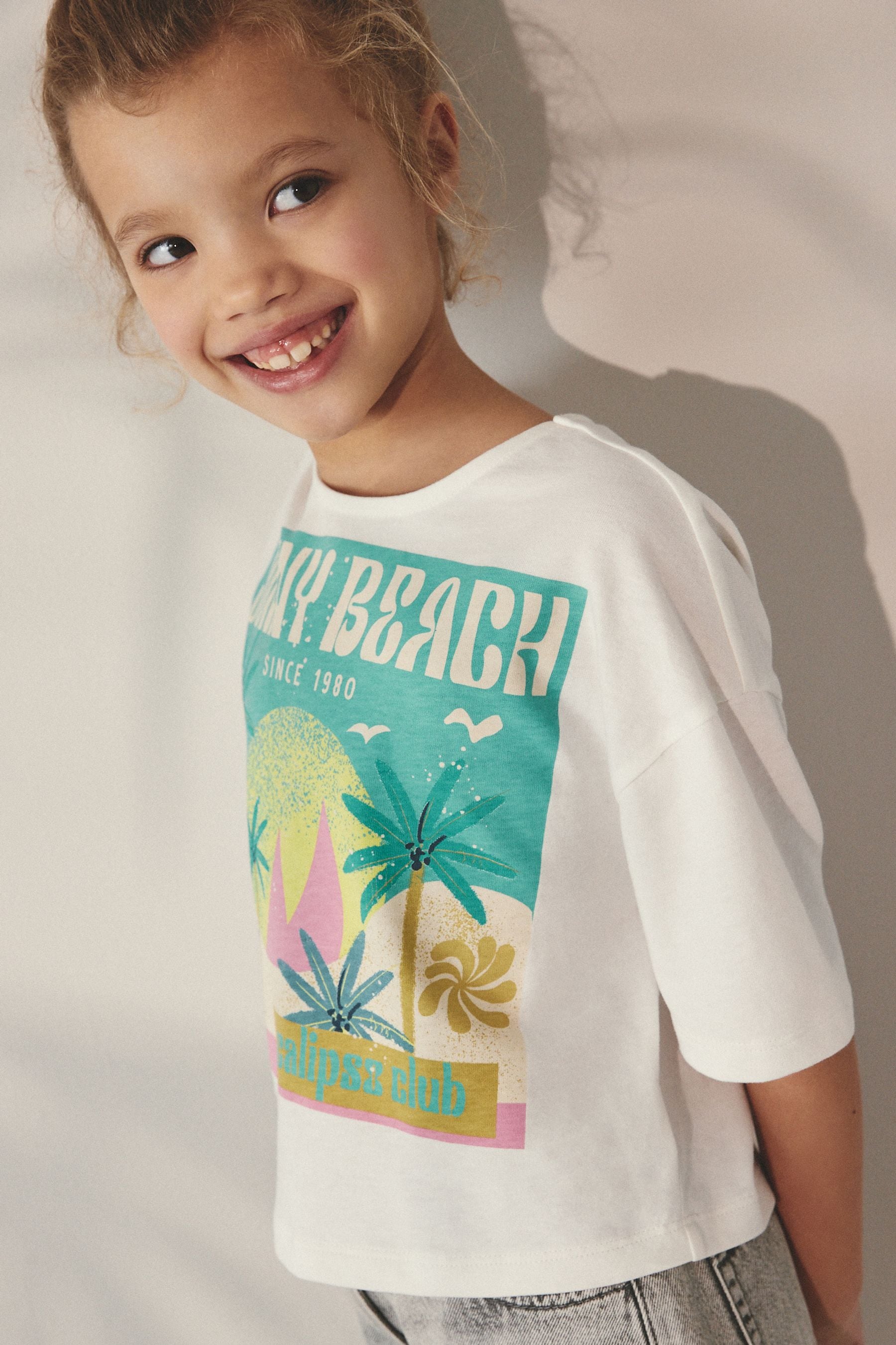 White Summer Beach Graphic T-Shirt (3-12yrs)