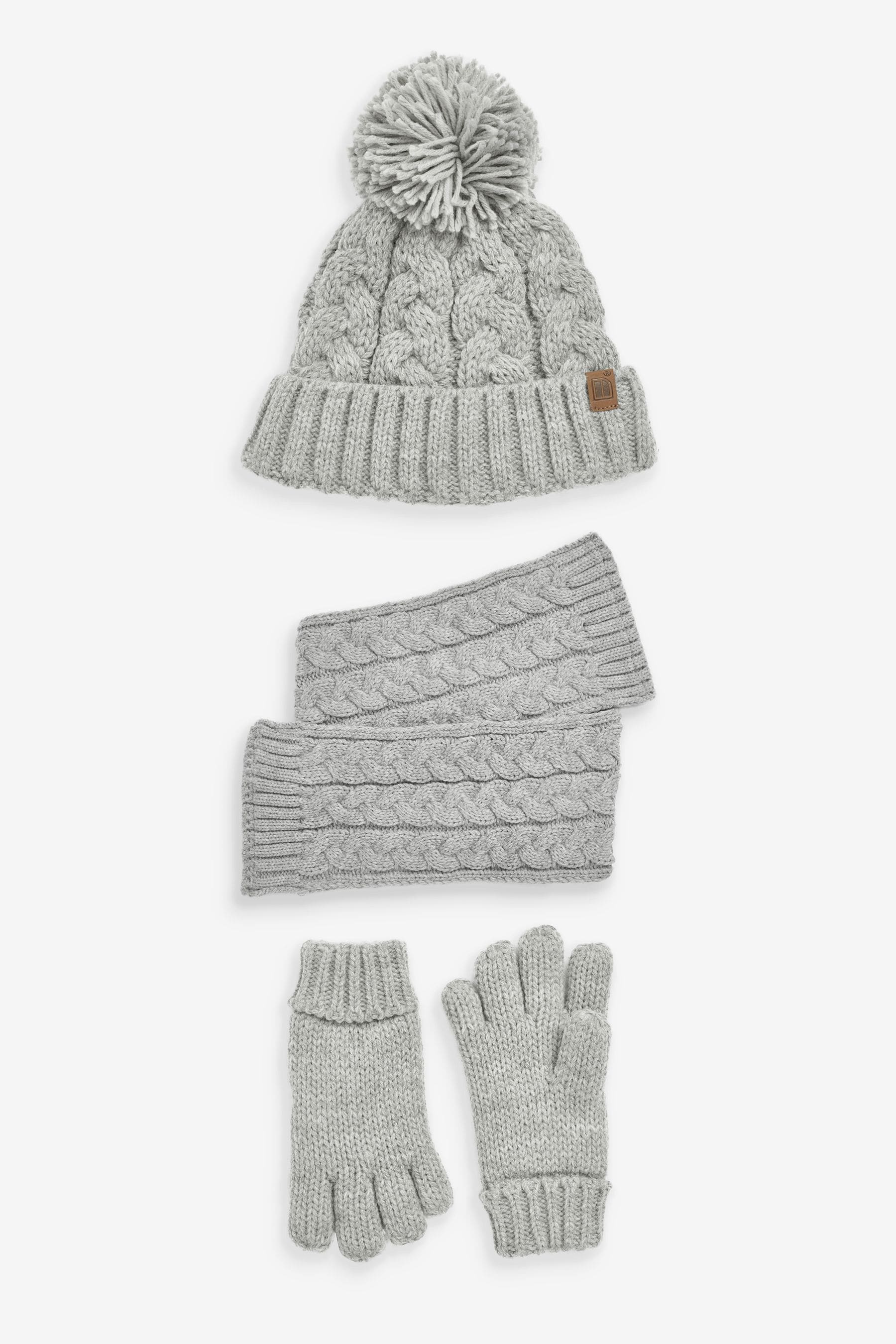 Grey Knitted Hat, Gloves and Scarf 3 Piece Set (3-16yrs)