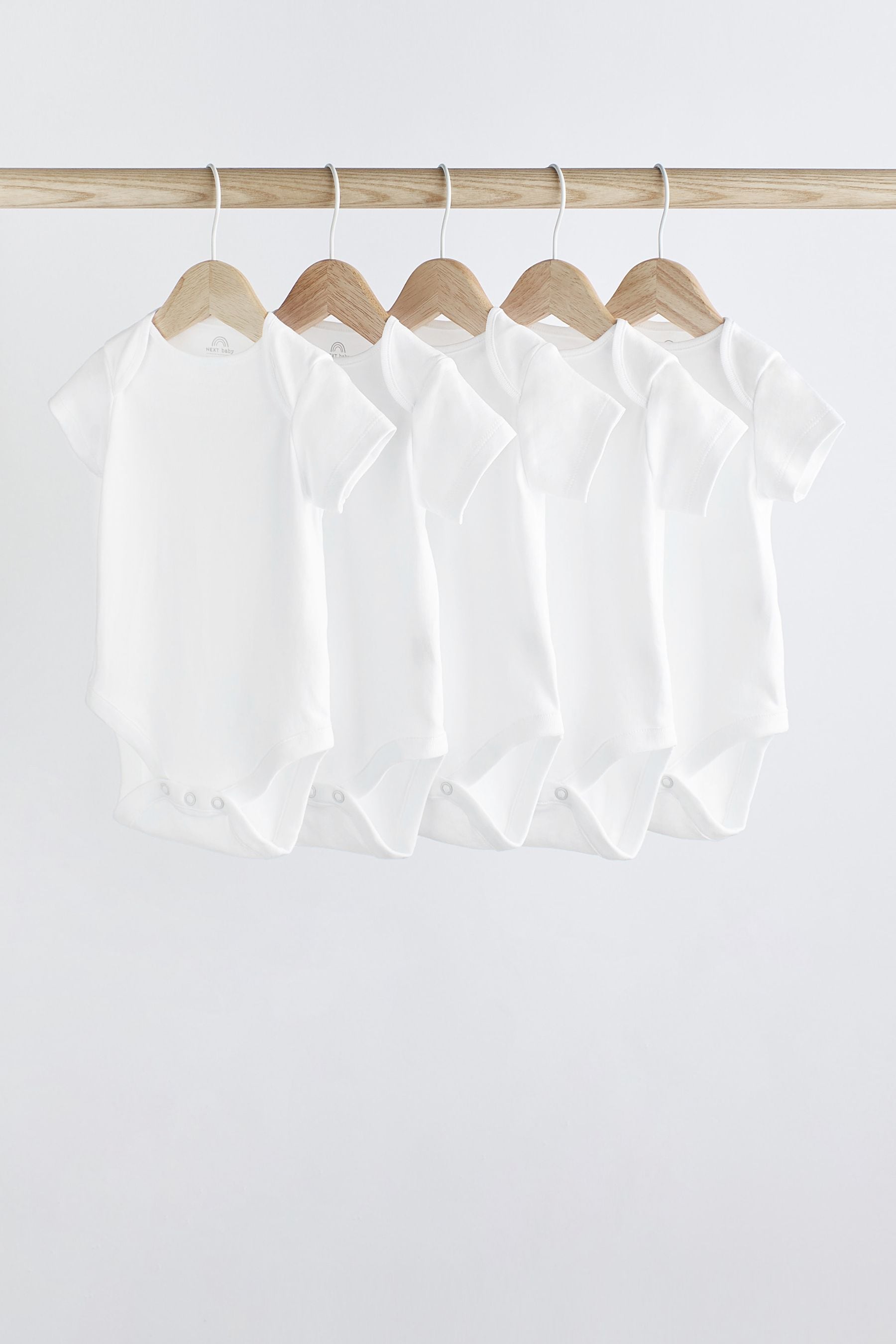 White Essential 5 Pack Baby Short Sleeve Bodysuits