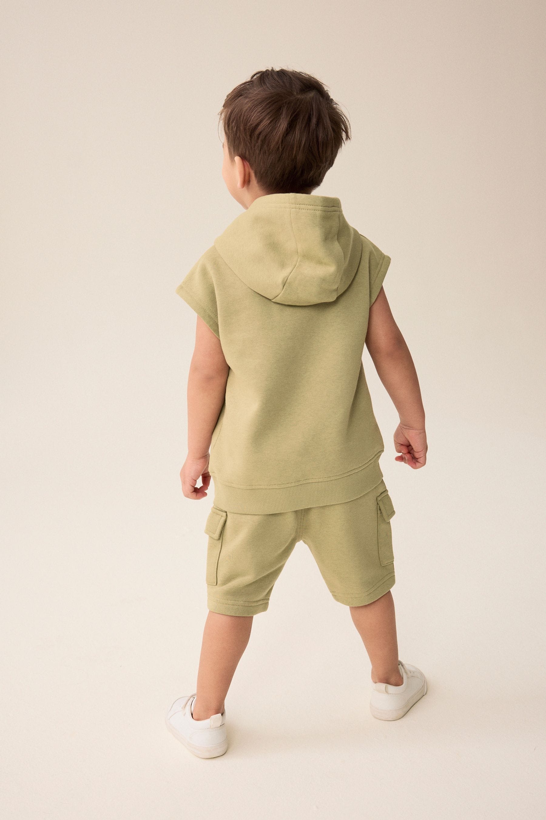 Khaki Green Short Sleeve Utility Hoodie and Shorts Set (3mths-7yrs)