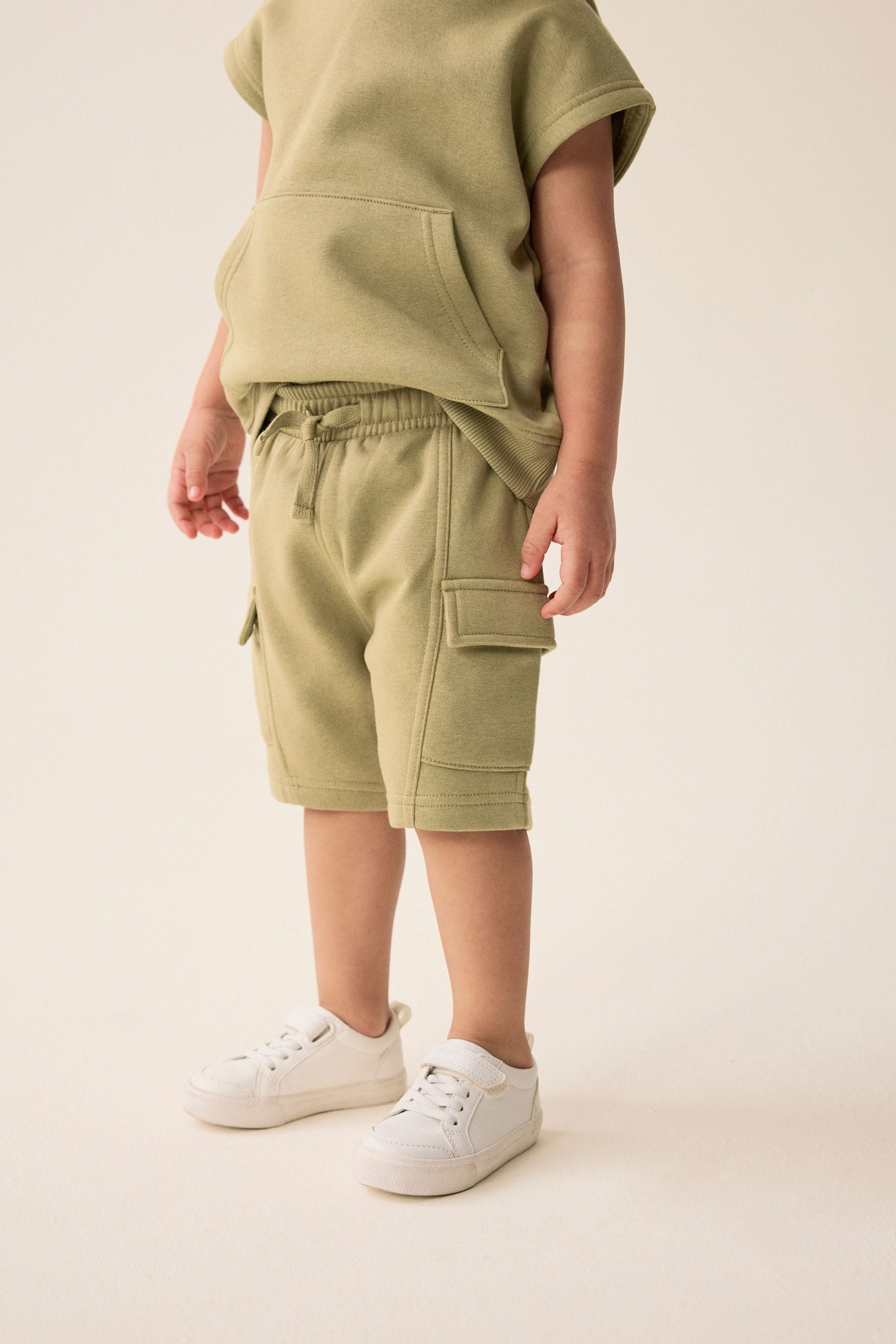 Khaki Green Short Sleeve Utility Hoodie and Shorts Set (3mths-7yrs)