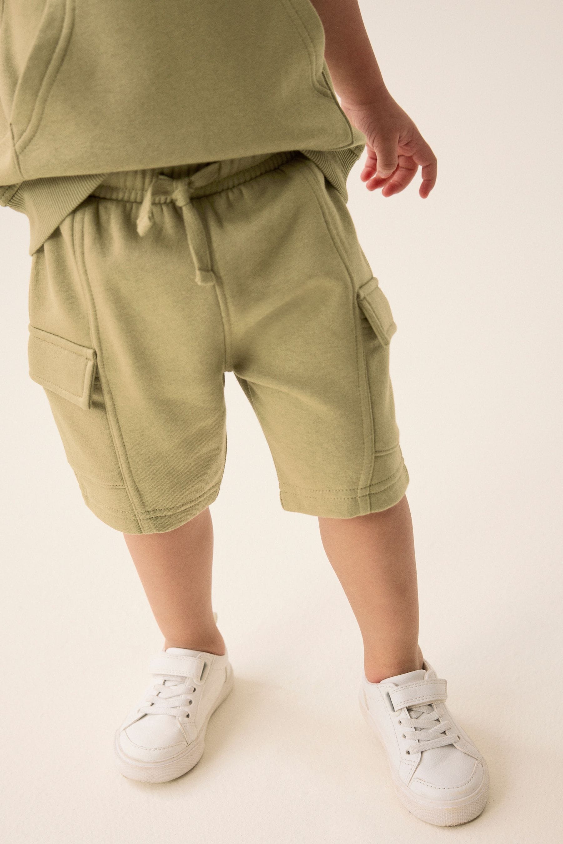 Khaki Green Short Sleeve Utility Hoodie and Shorts Set (3mths-7yrs)