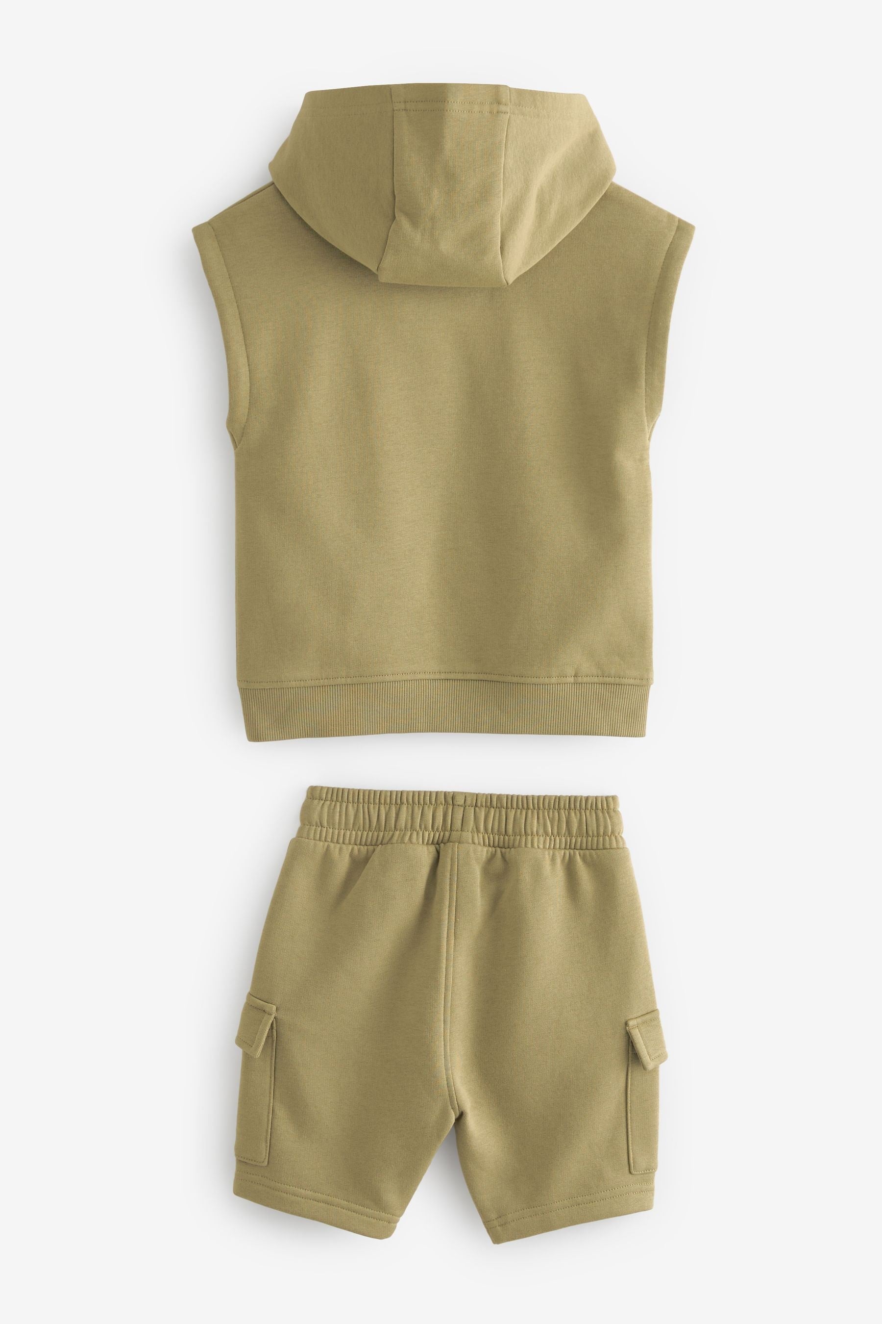 Khaki Green Short Sleeve Utility Hoodie and Shorts Set (3mths-7yrs)