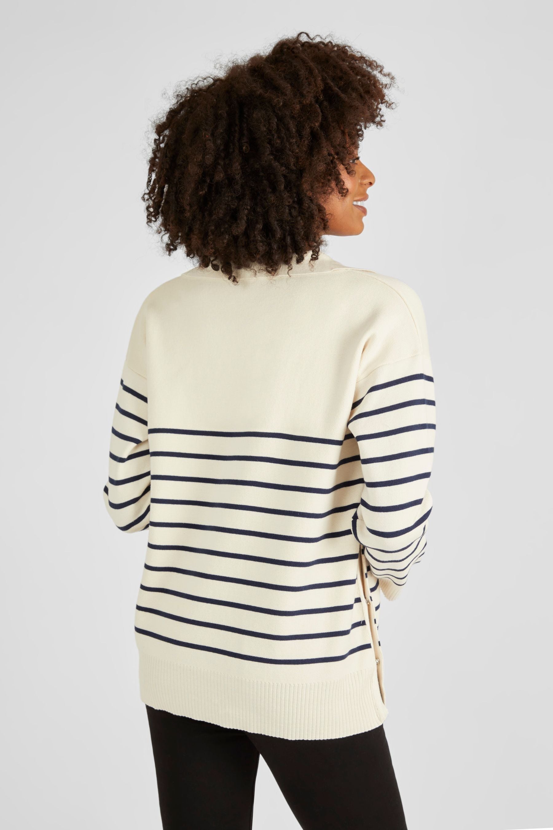 Cream & Black JoJo Maman Bébé Stripe Collared Maternity & Nursing Jumper