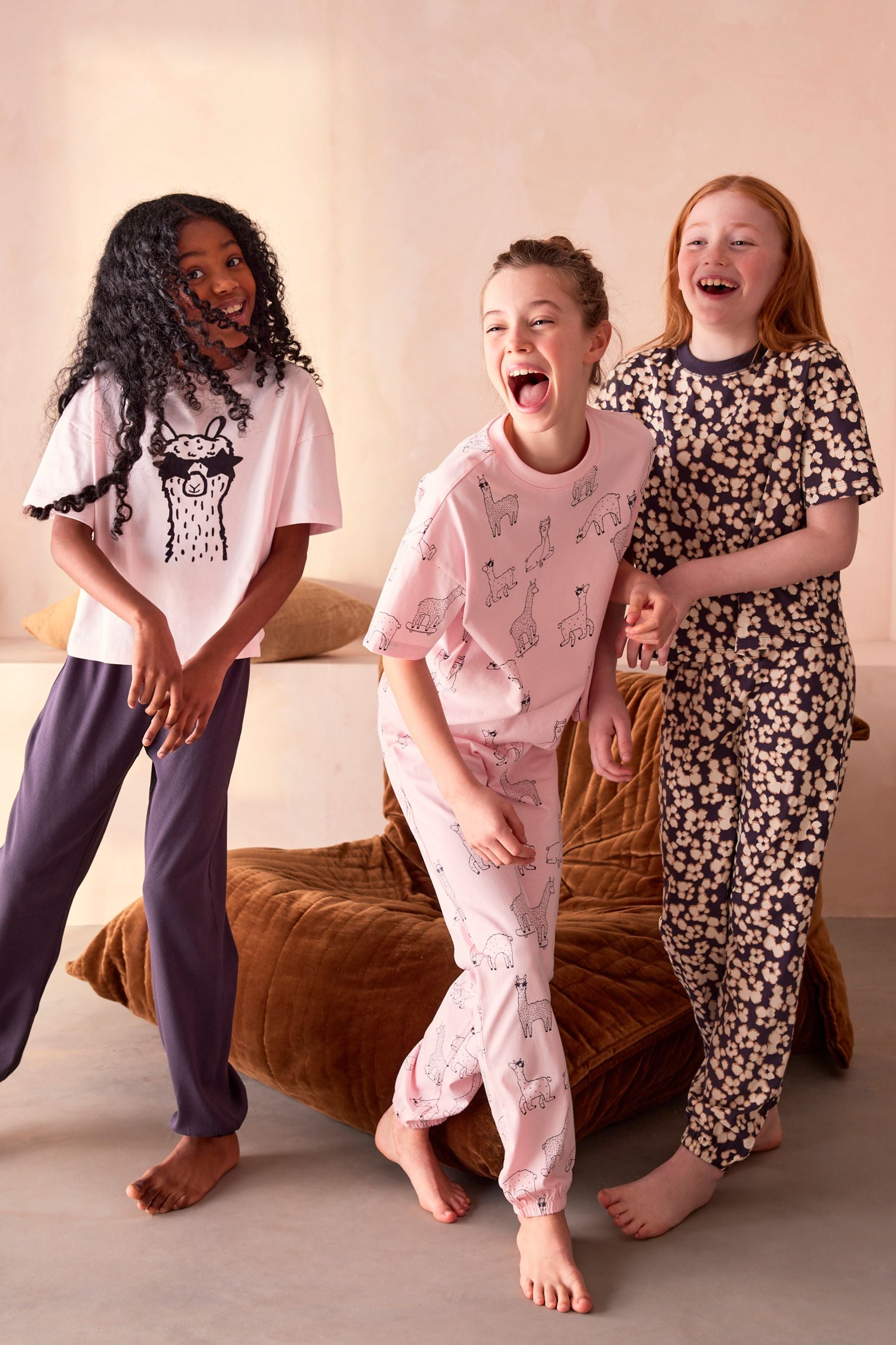 Pink/Grey Llama Joggers Pyjamas 3 Pack (3-16yrs)